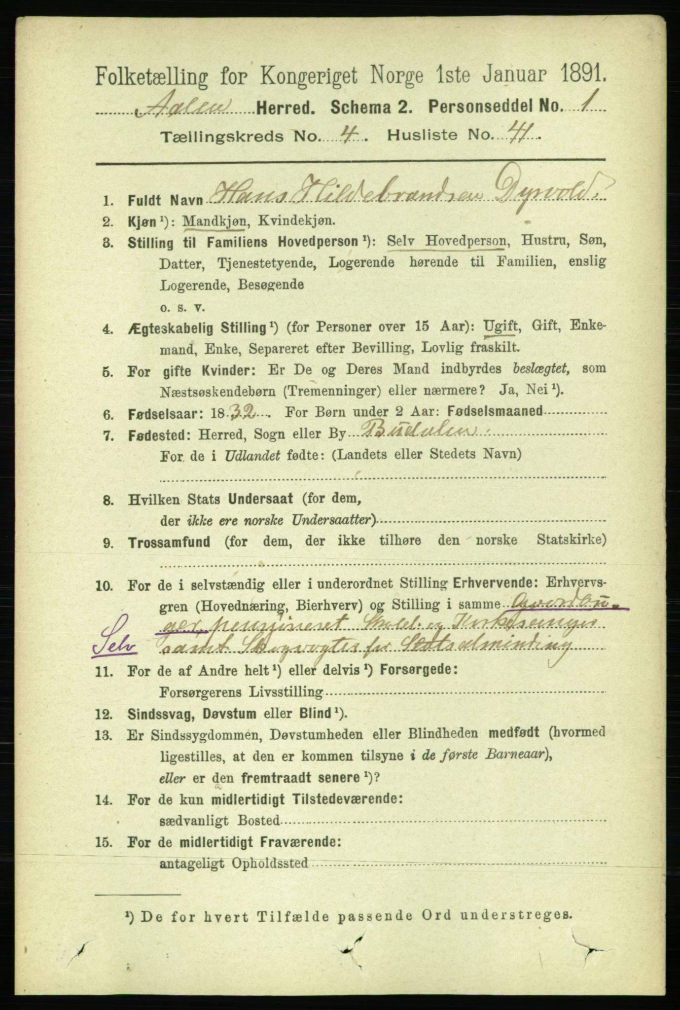 RA, 1891 census for 1644 Ålen, 1891, p. 1432