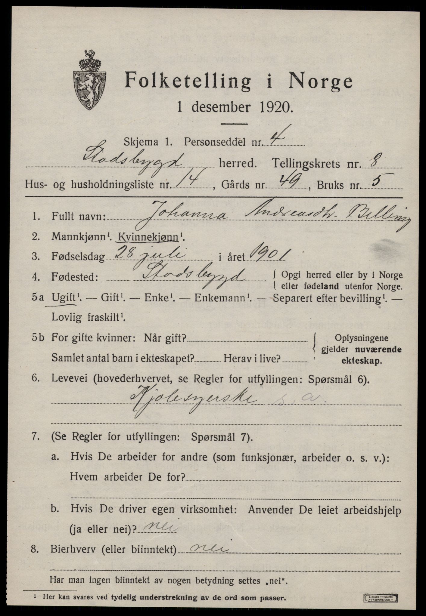 SAT, 1920 census for Stadsbygd, 1920, p. 4034