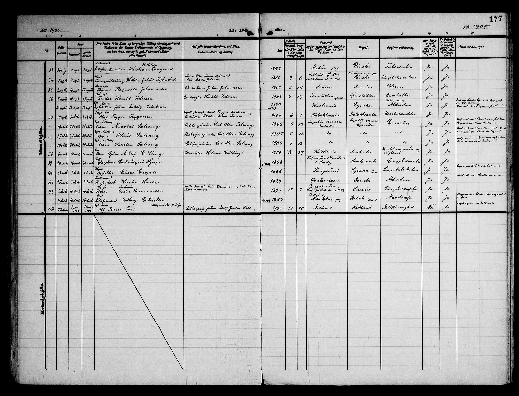 Østre Bærum prestekontor Kirkebøker, AV/SAO-A-10887/F/Fa/L0001: Parish register (official) no. 1, 1905-1924, p. 177