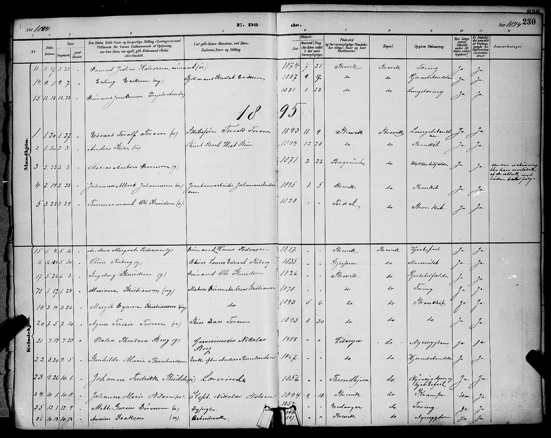 Brevik kirkebøker, AV/SAKO-A-255/G/Ga/L0004: Parish register (copy) no. 4, 1882-1900, p. 230