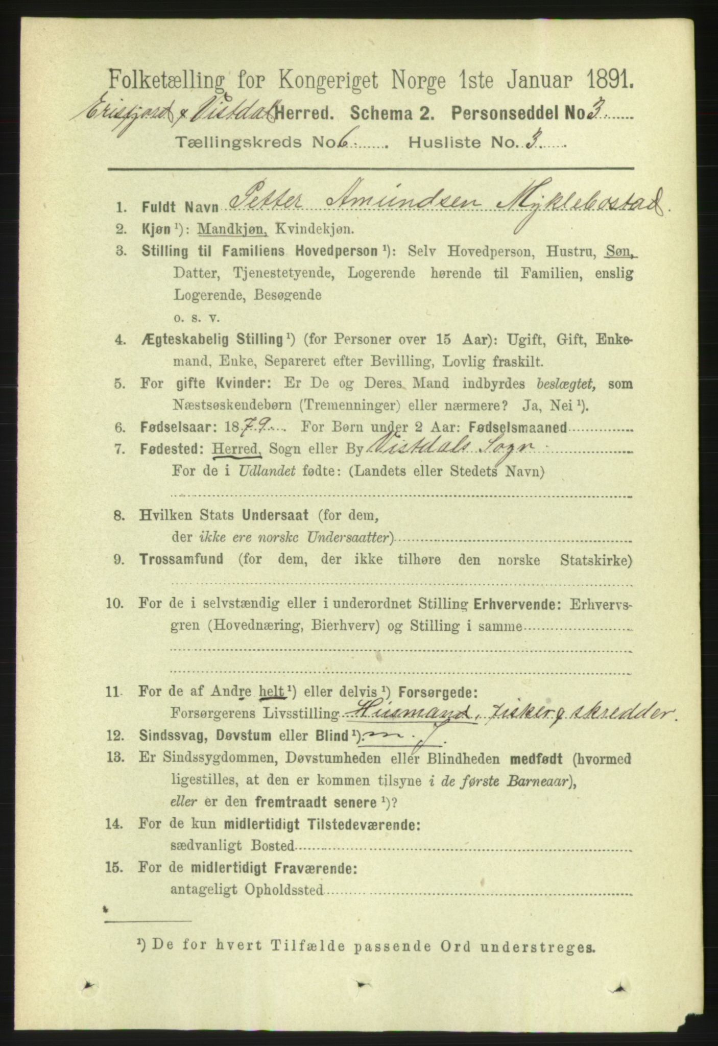 RA, 1891 census for 1542 Eresfjord og Vistdal, 1891, p. 1543