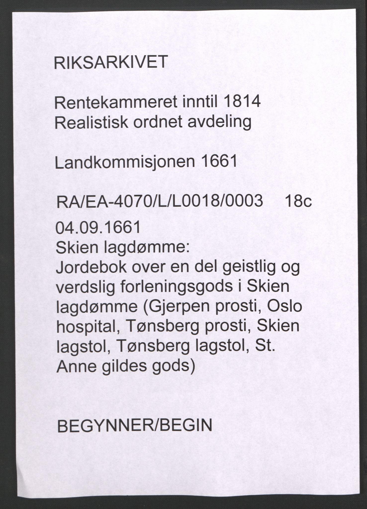 Rentekammeret inntil 1814, Realistisk ordnet avdeling, AV/RA-EA-4070/L/L0018/0003: Skien lagdømme: / Jordebok over en del geistlig og verdslig forleningsgods i Skien lagdømme (Gjerpen prosti, Oslo hospital, Tønsberg prosti, Skien lagstol, Tønsberg lagstol, St. Anne gildes gods), 1661