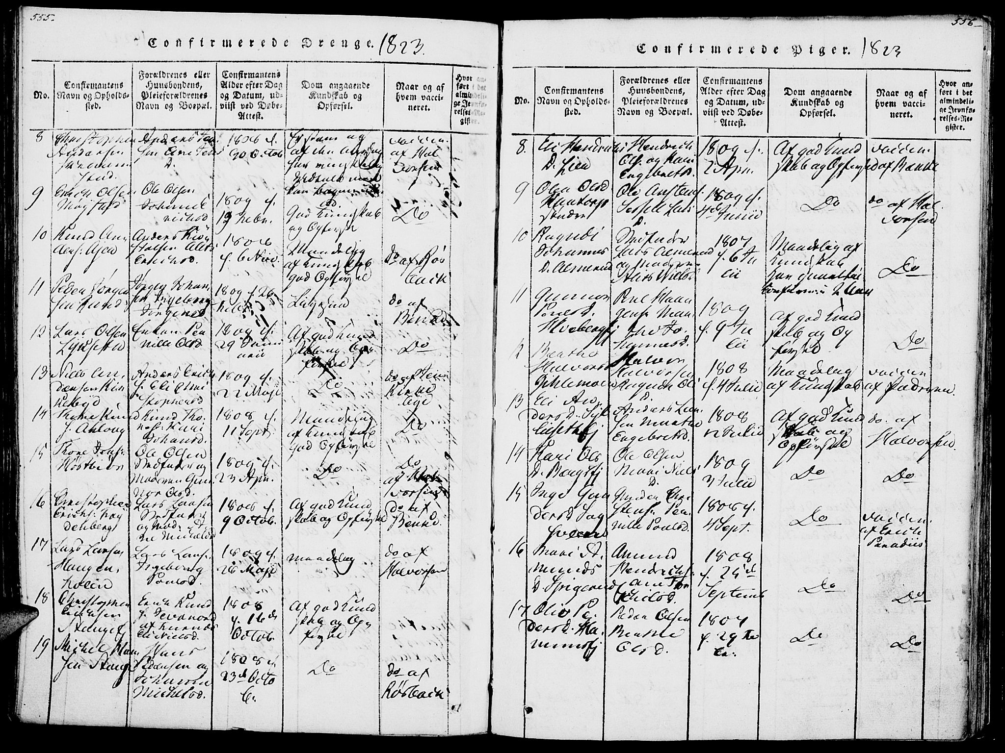 Vang prestekontor, Hedmark, SAH/PREST-008/H/Ha/Haa/L0007: Parish register (official) no. 7, 1813-1826, p. 555-556