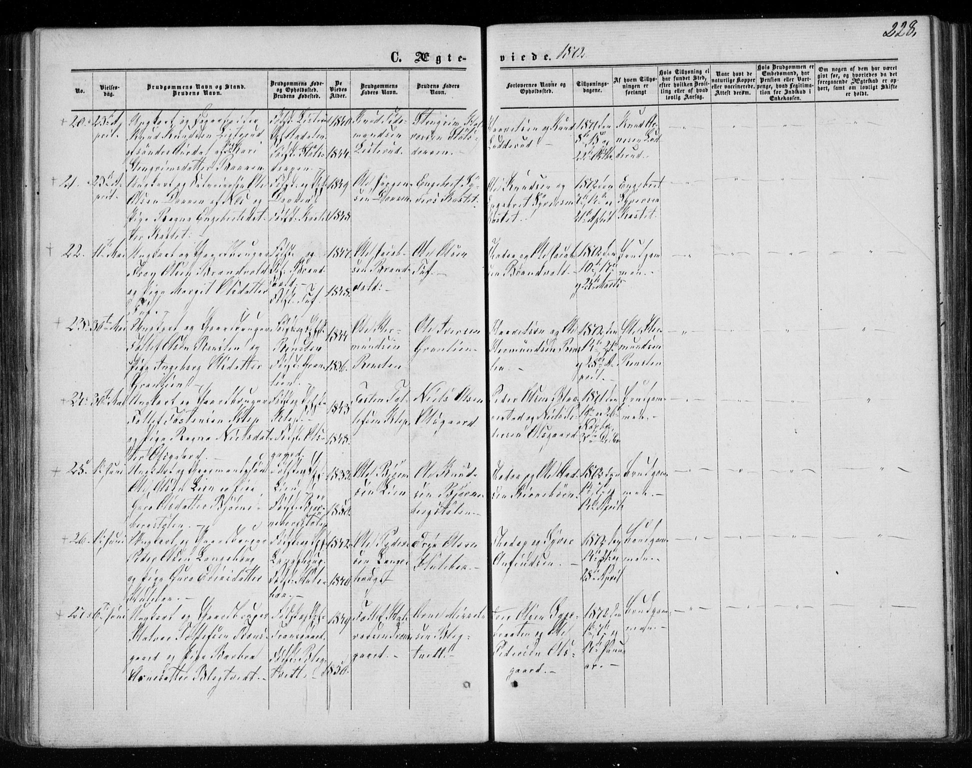 Gol kirkebøker, AV/SAKO-A-226/F/Fa/L0003: Parish register (official) no. I 3, 1863-1875, p. 228