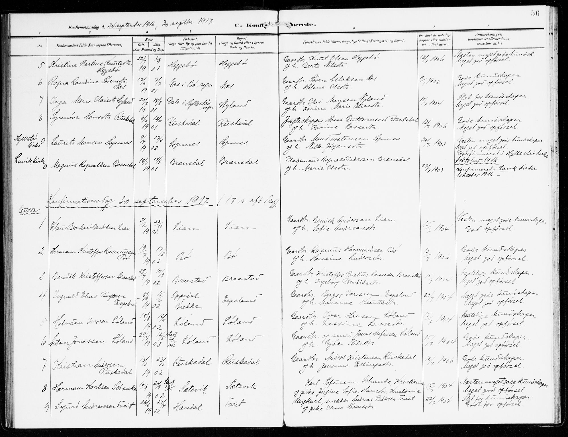 Hyllestad sokneprestembete, SAB/A-80401: Parish register (official) no. C 2, 1904-1917, p. 56