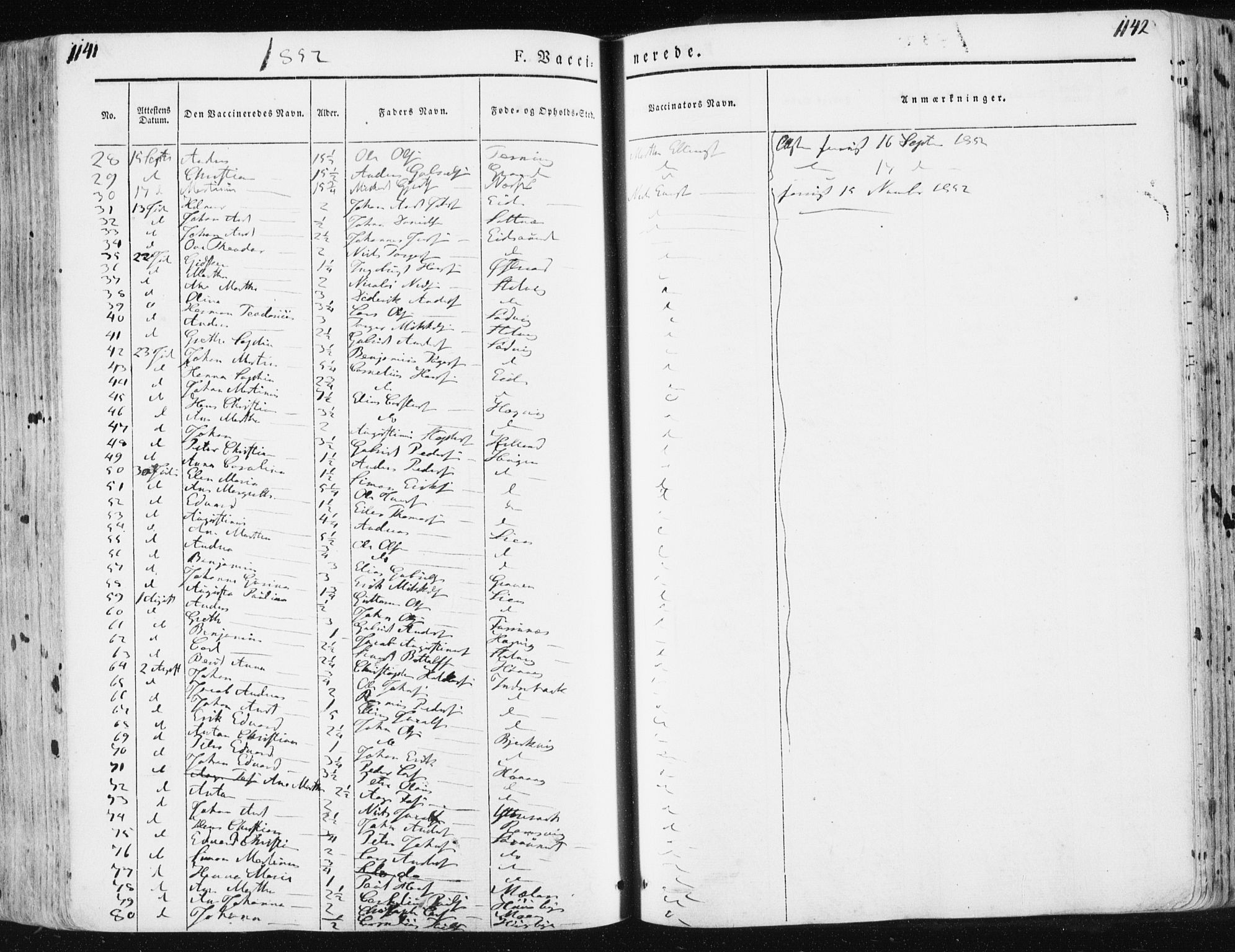 Ministerialprotokoller, klokkerbøker og fødselsregistre - Sør-Trøndelag, SAT/A-1456/659/L0736: Parish register (official) no. 659A06, 1842-1856, p. 1141-1142