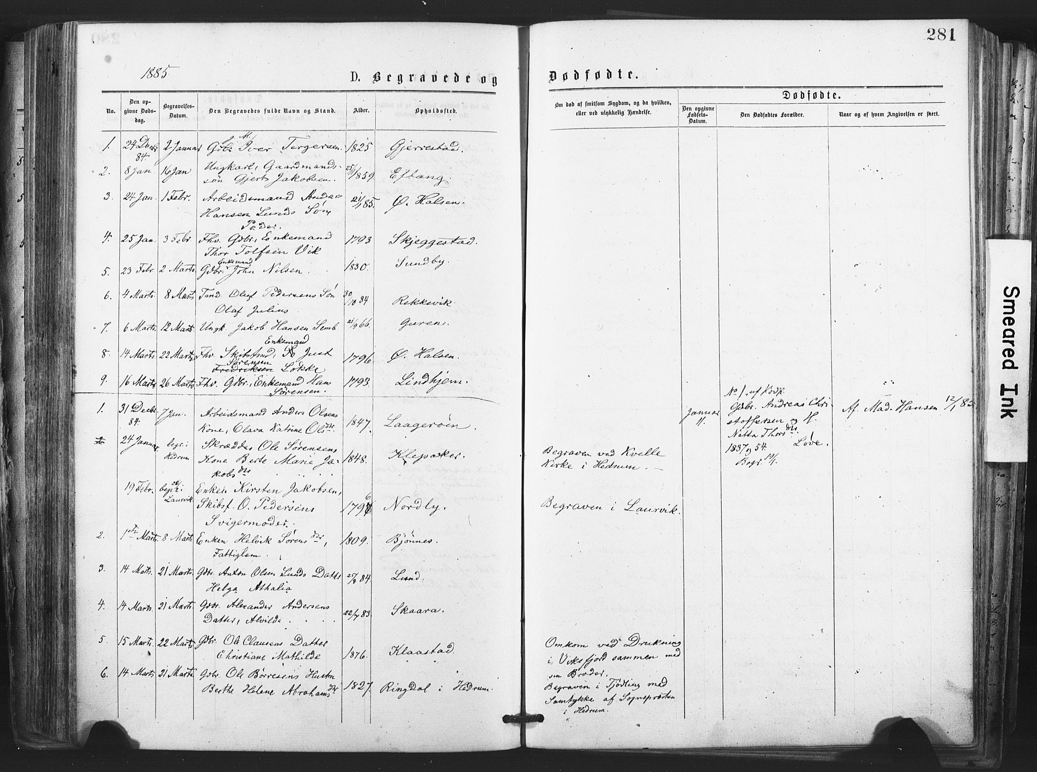 Tjølling kirkebøker, SAKO/A-60/F/Fa/L0008: Parish register (official) no. 8, 1877-1886, p. 281