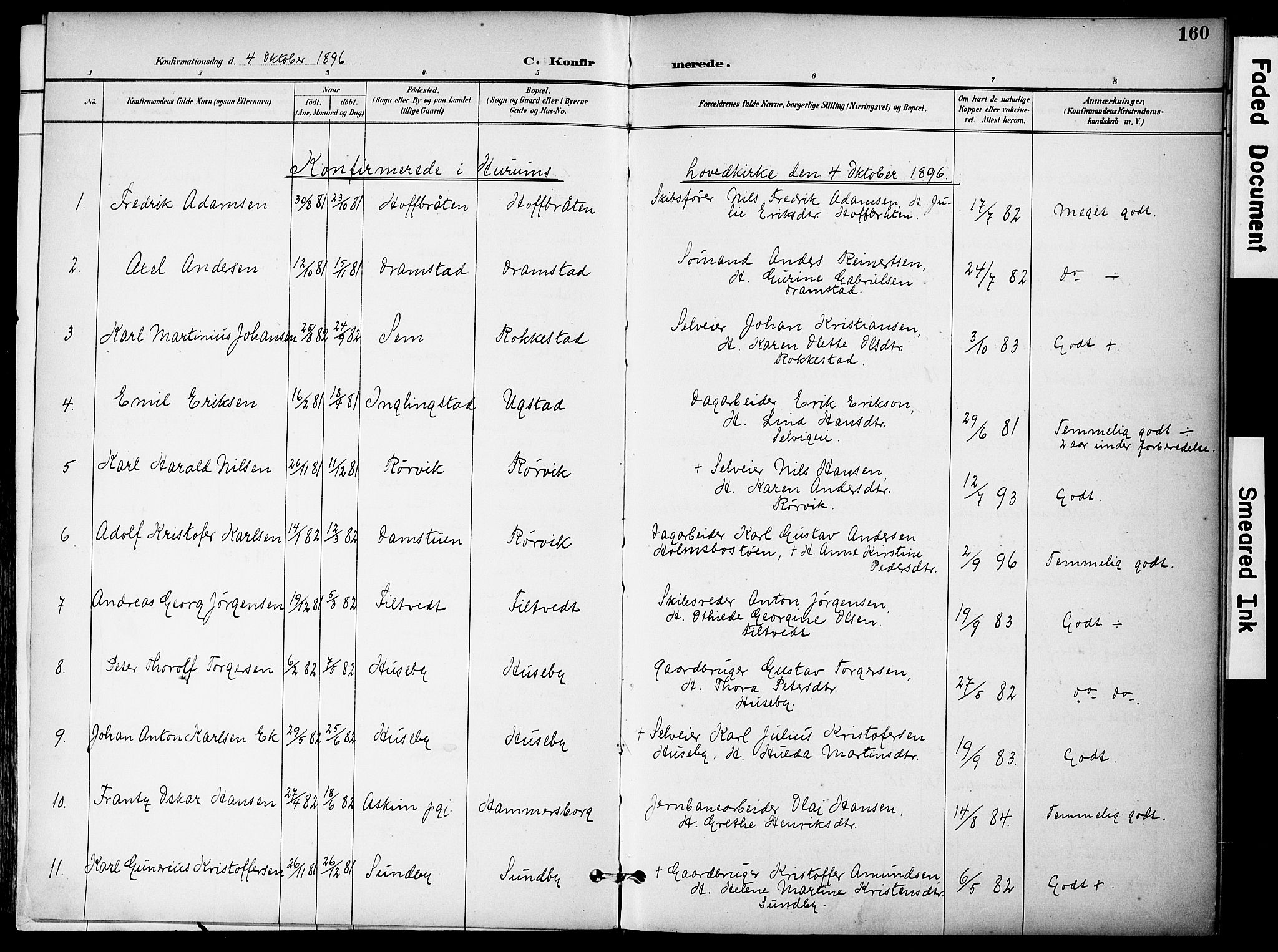 Hurum kirkebøker, AV/SAKO-A-229/F/Fa/L0015: Parish register (official) no. 15, 1896-1908, p. 160