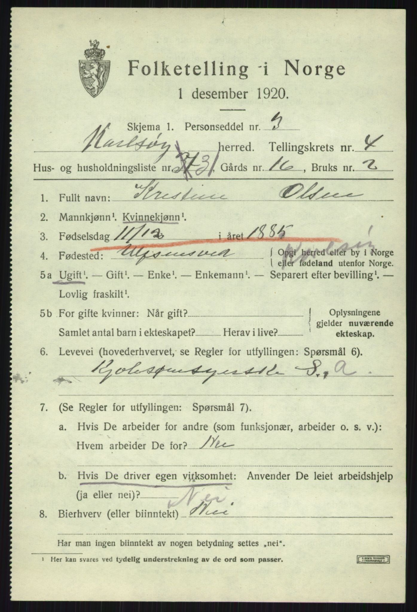 SATØ, 1920 census for Karlsøy, 1920, p. 2103