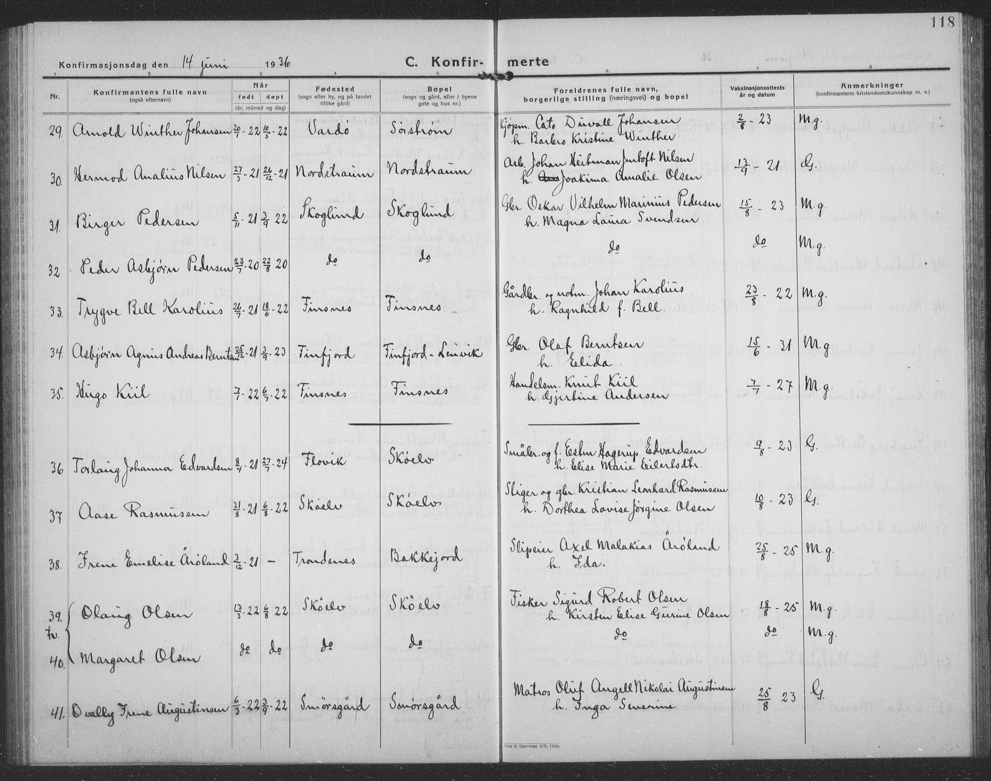 Tranøy sokneprestkontor, AV/SATØ-S-1313/I/Ia/Iab/L0024klokker: Parish register (copy) no. 24, 1929-1943, p. 118