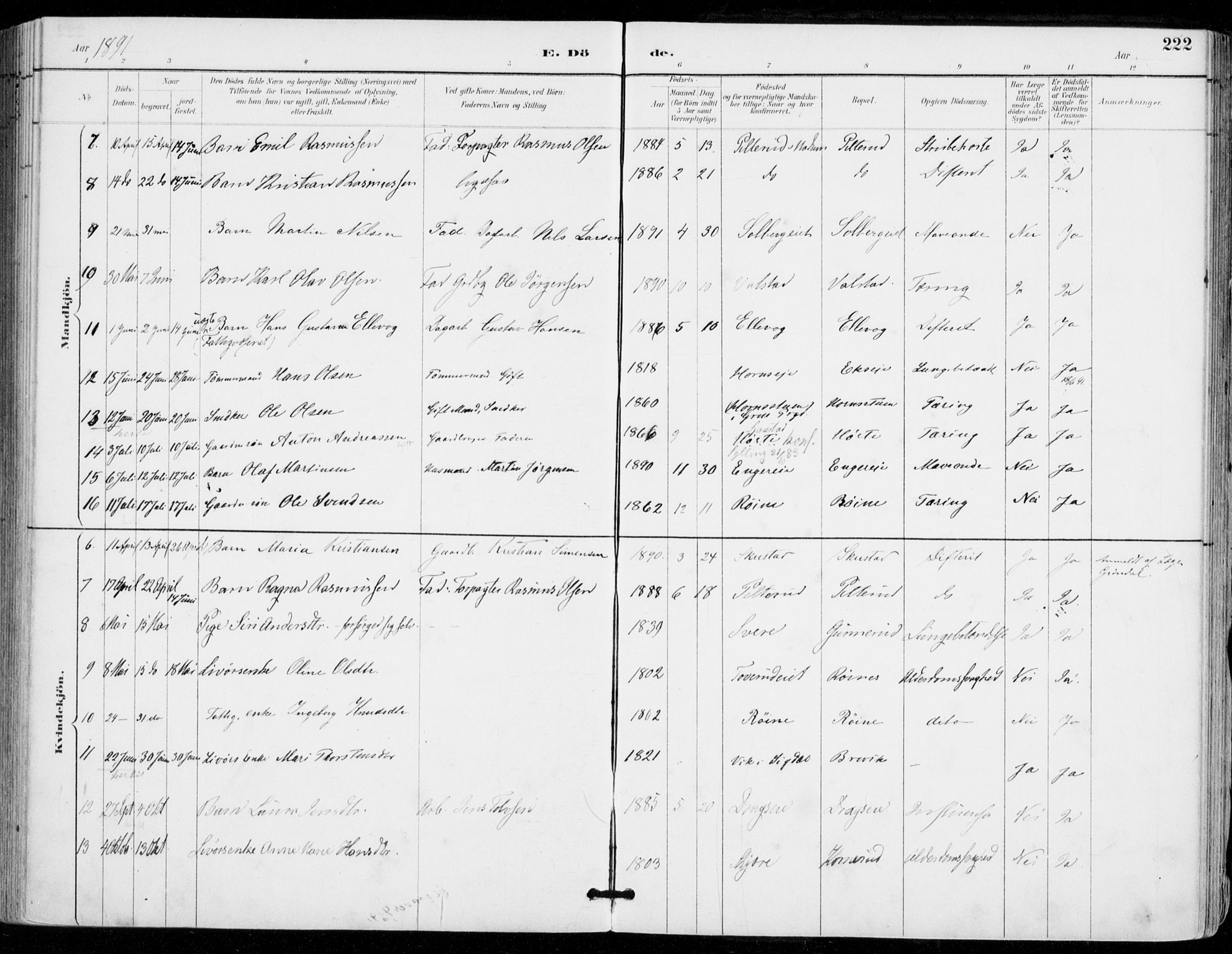 Sylling kirkebøker, AV/SAKO-A-247/F/Fa/L0001: Parish register (official) no. 1, 1883-1910, p. 222