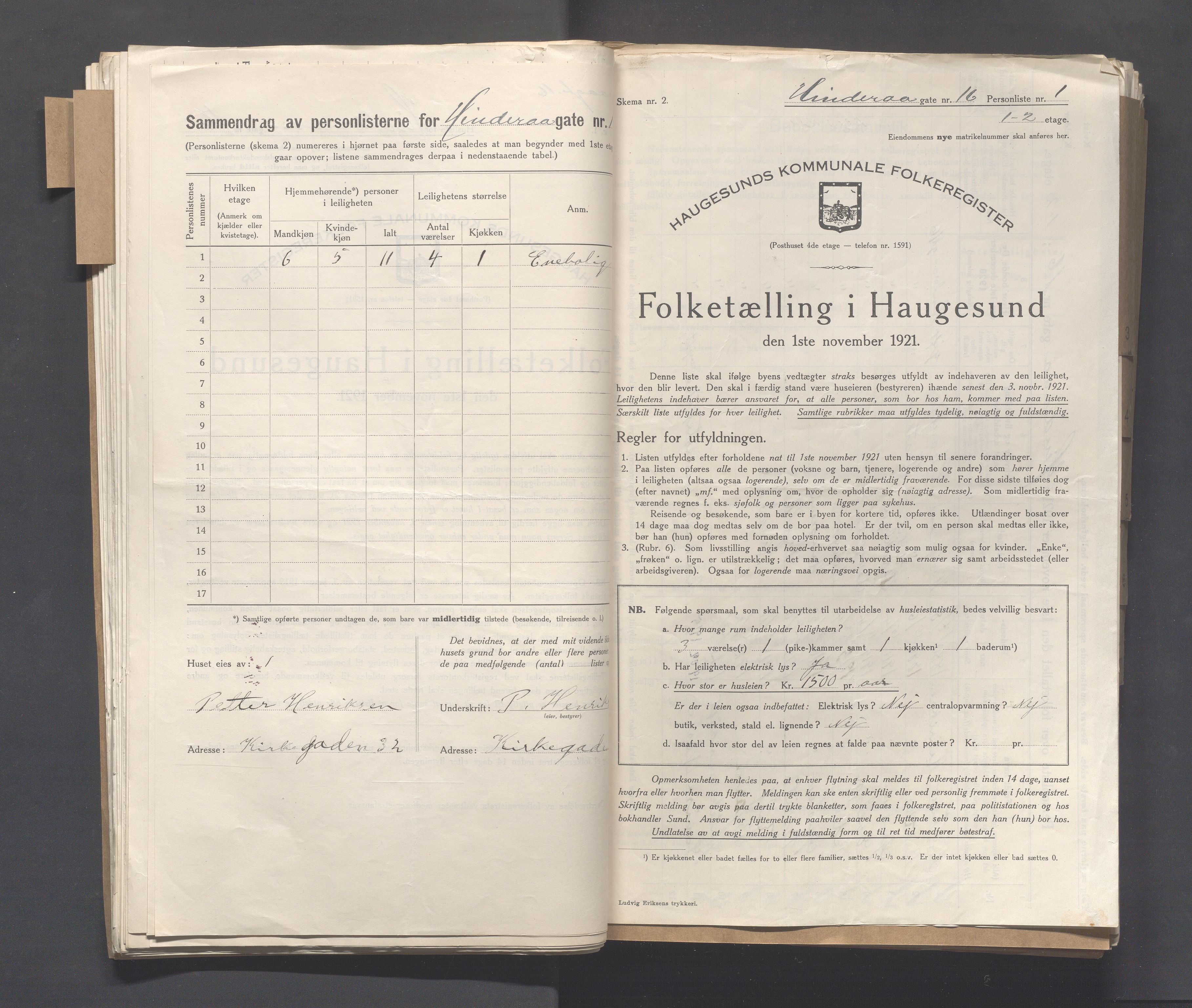 IKAR, Local census 1.11.1921 for Haugesund, 1921, p. 2311