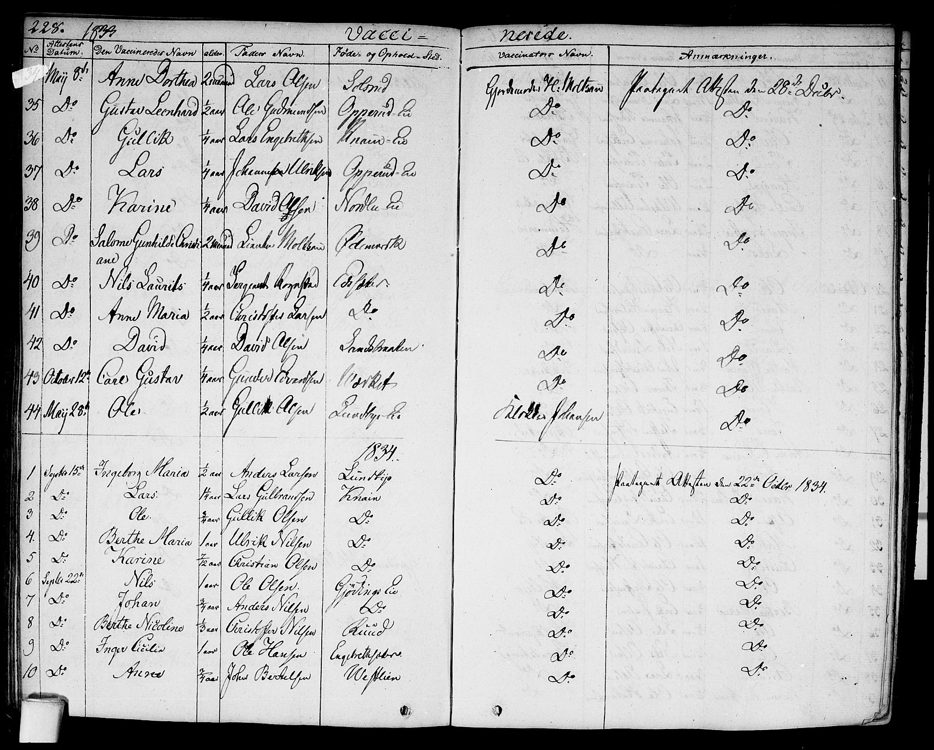 Hurdal prestekontor Kirkebøker, SAO/A-10889/F/Fa/L0004: Parish register (official) no. I 4, 1828-1845, p. 228