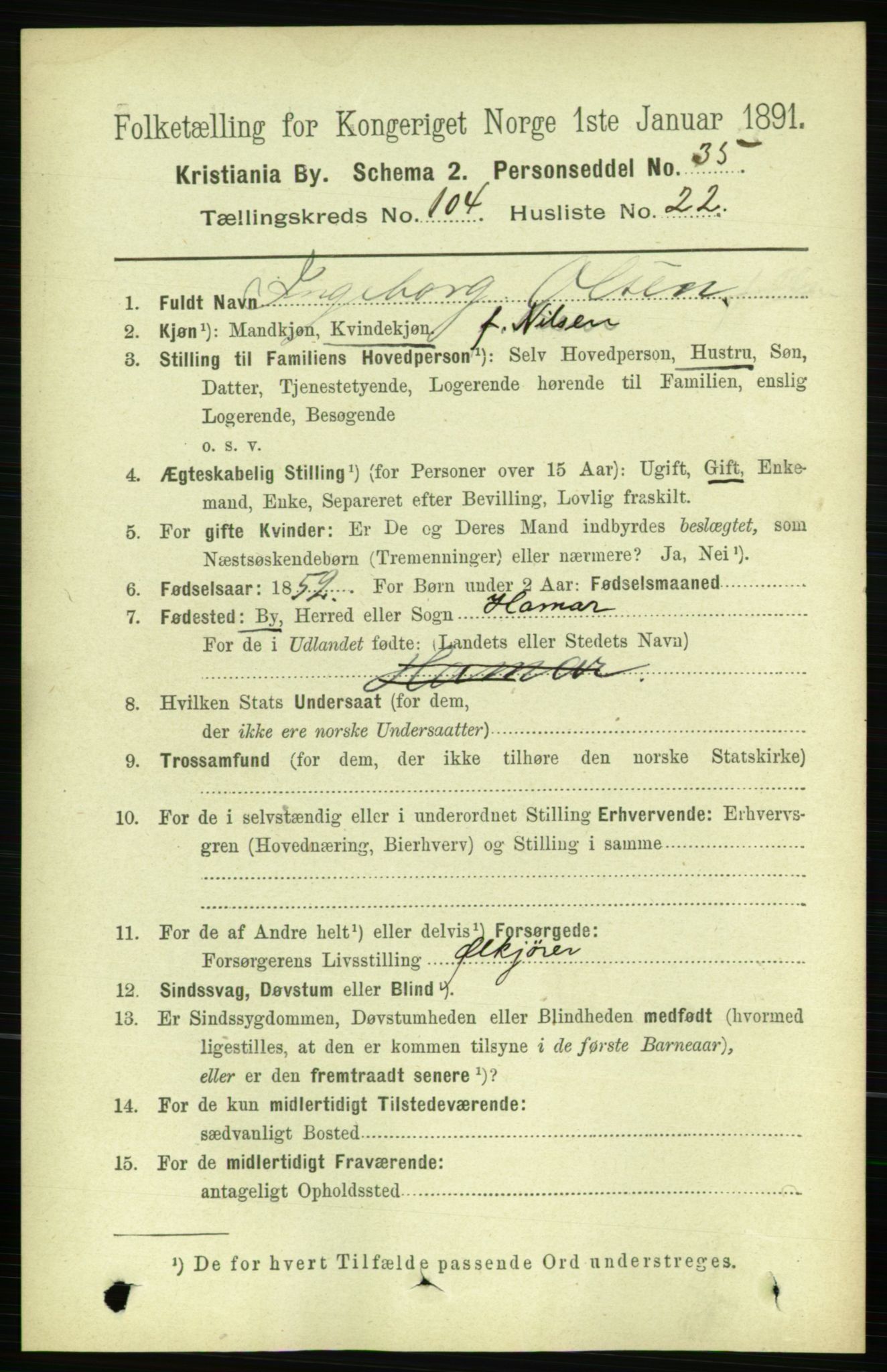 RA, 1891 census for 0301 Kristiania, 1891, p. 52637