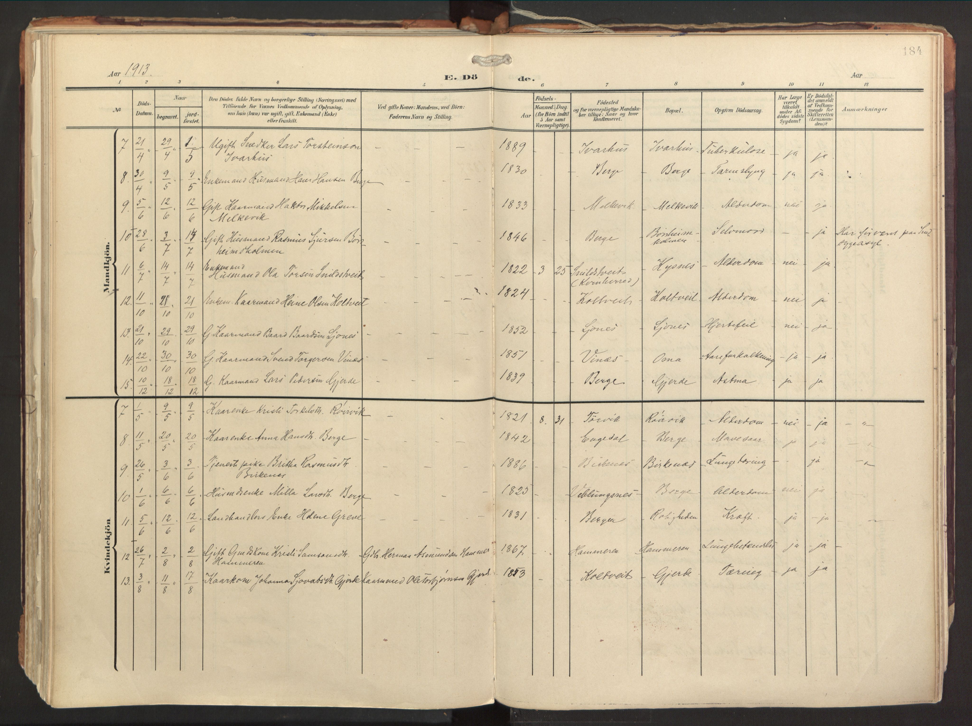 Strandebarm sokneprestembete, SAB/A-78401/H/Haa: Parish register (official) no. B 2, 1909-1941, p. 184