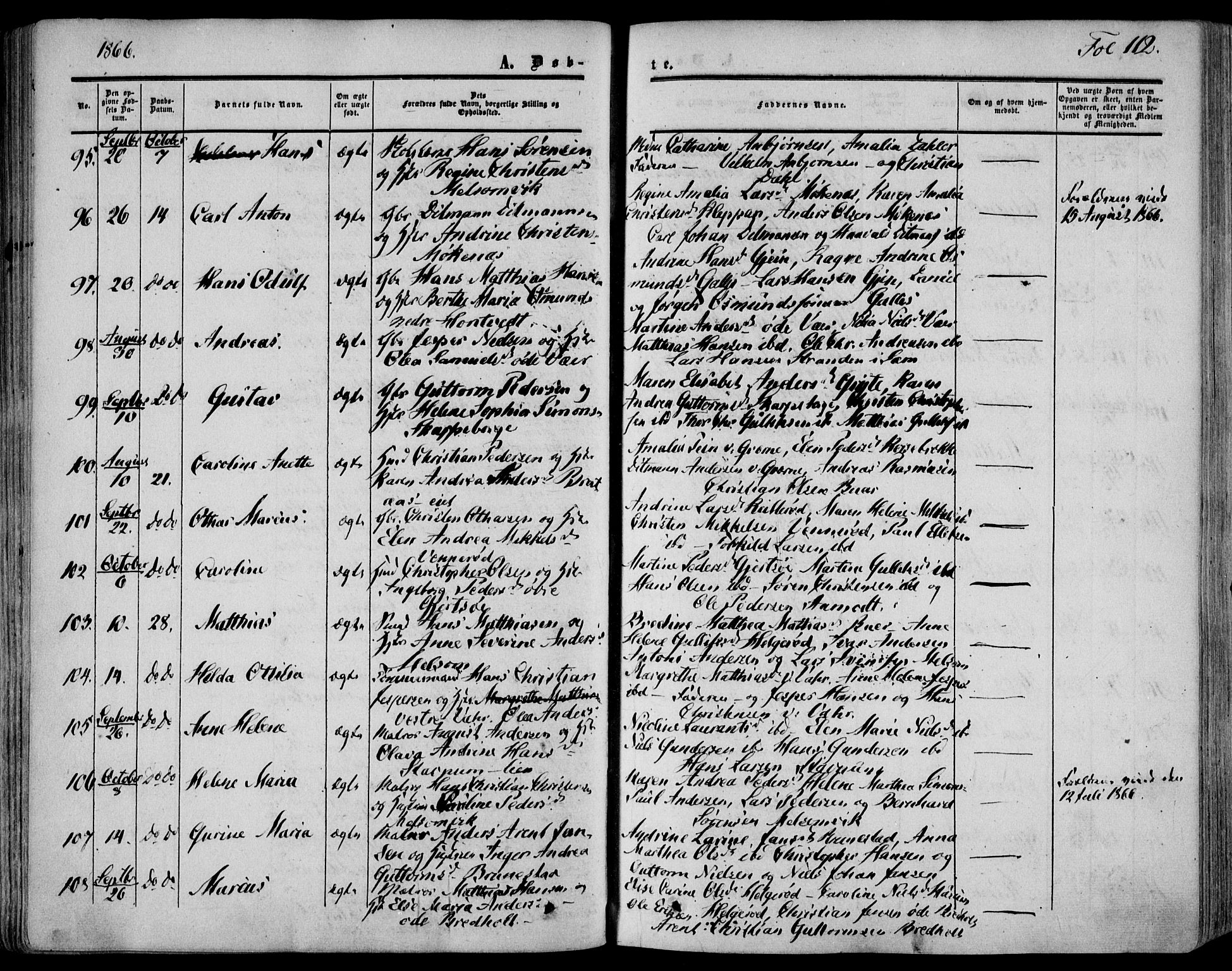 Stokke kirkebøker, AV/SAKO-A-320/F/Fa/L0008: Parish register (official) no. I 8, 1858-1871, p. 112