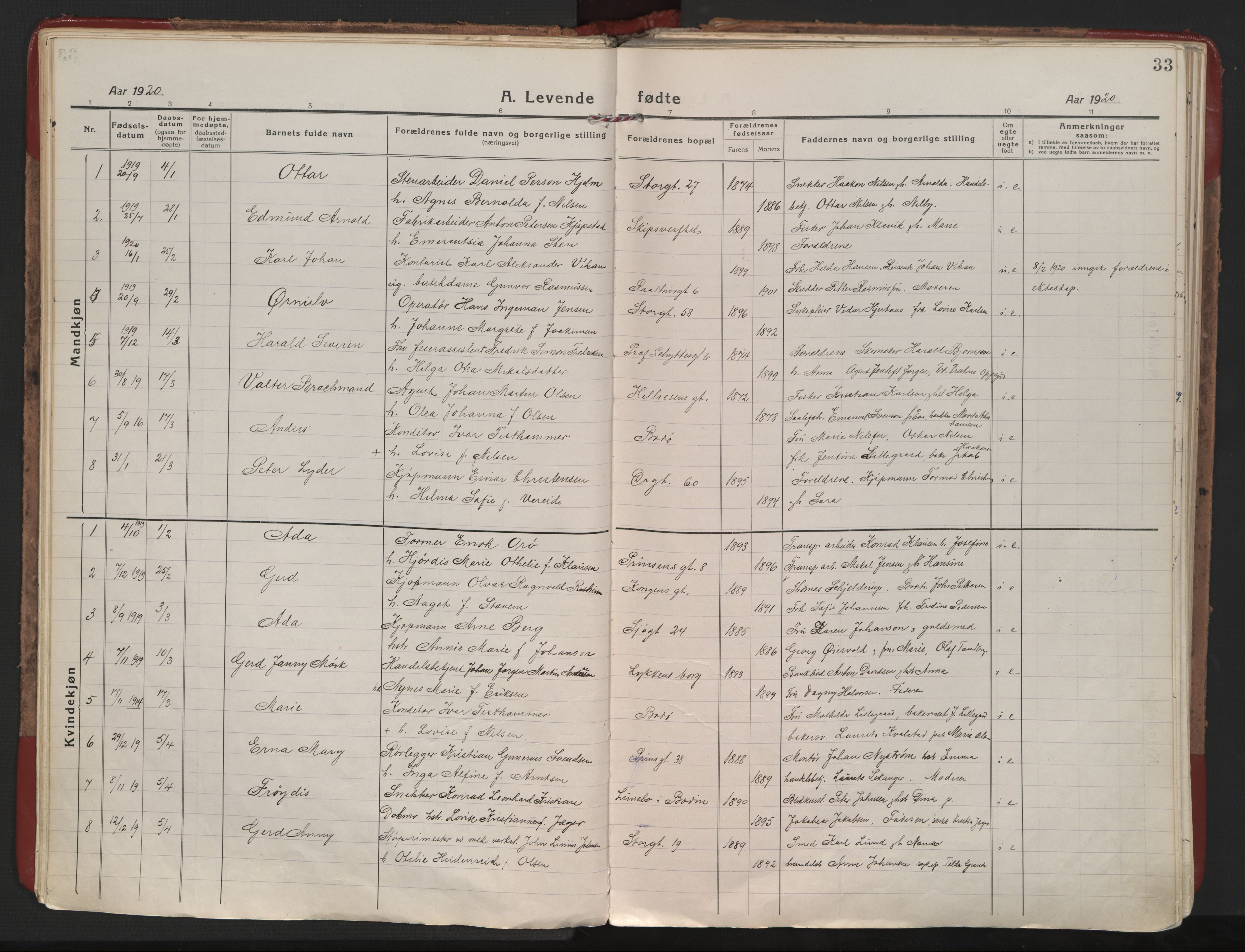 Ministerialprotokoller, klokkerbøker og fødselsregistre - Nordland, SAT/A-1459/801/L0017: Parish register (official) no. 801A17, 1917-1930, p. 33