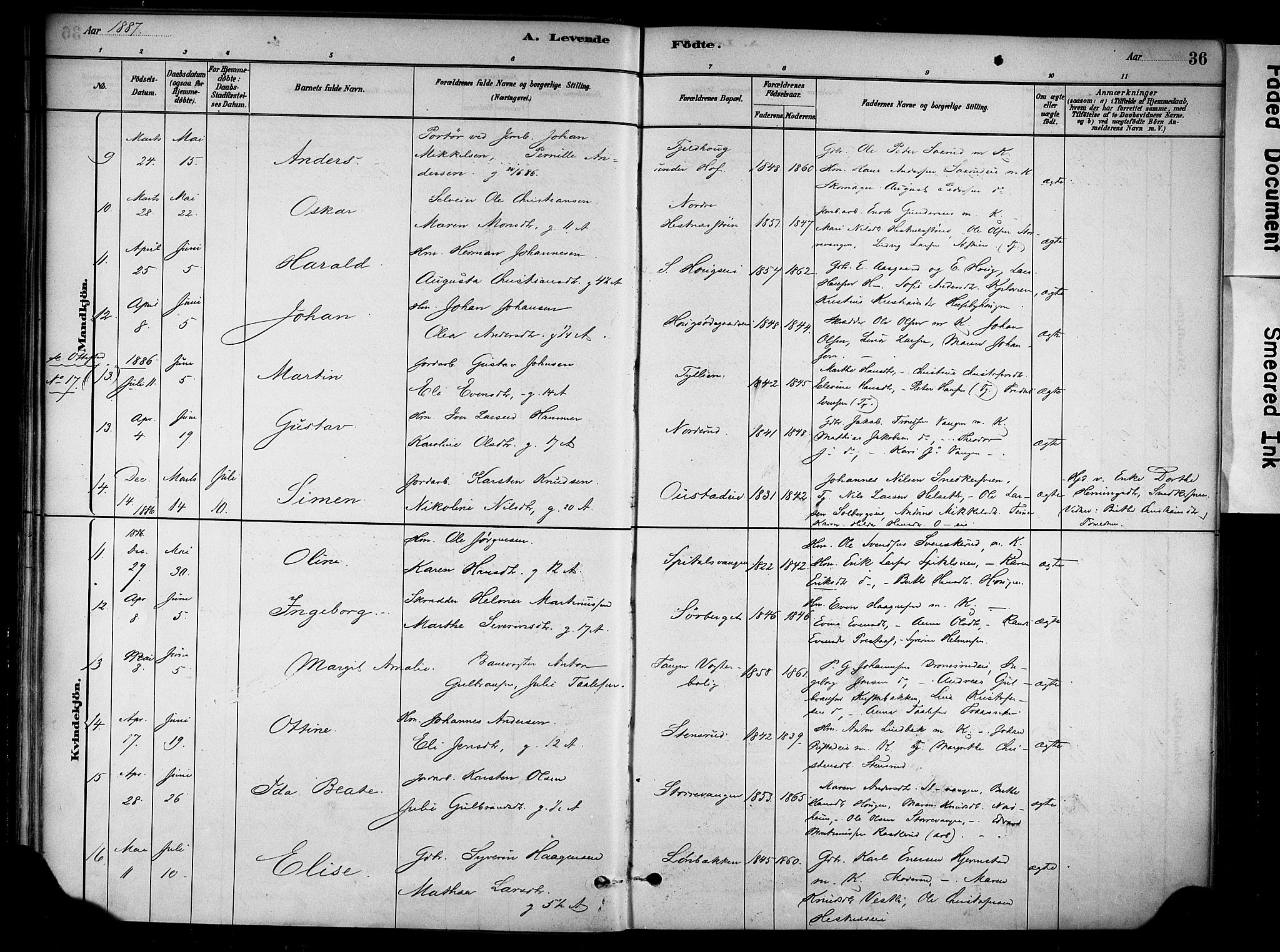 Stange prestekontor, AV/SAH-PREST-002/K/L0018: Parish register (official) no. 18, 1880-1896, p. 36