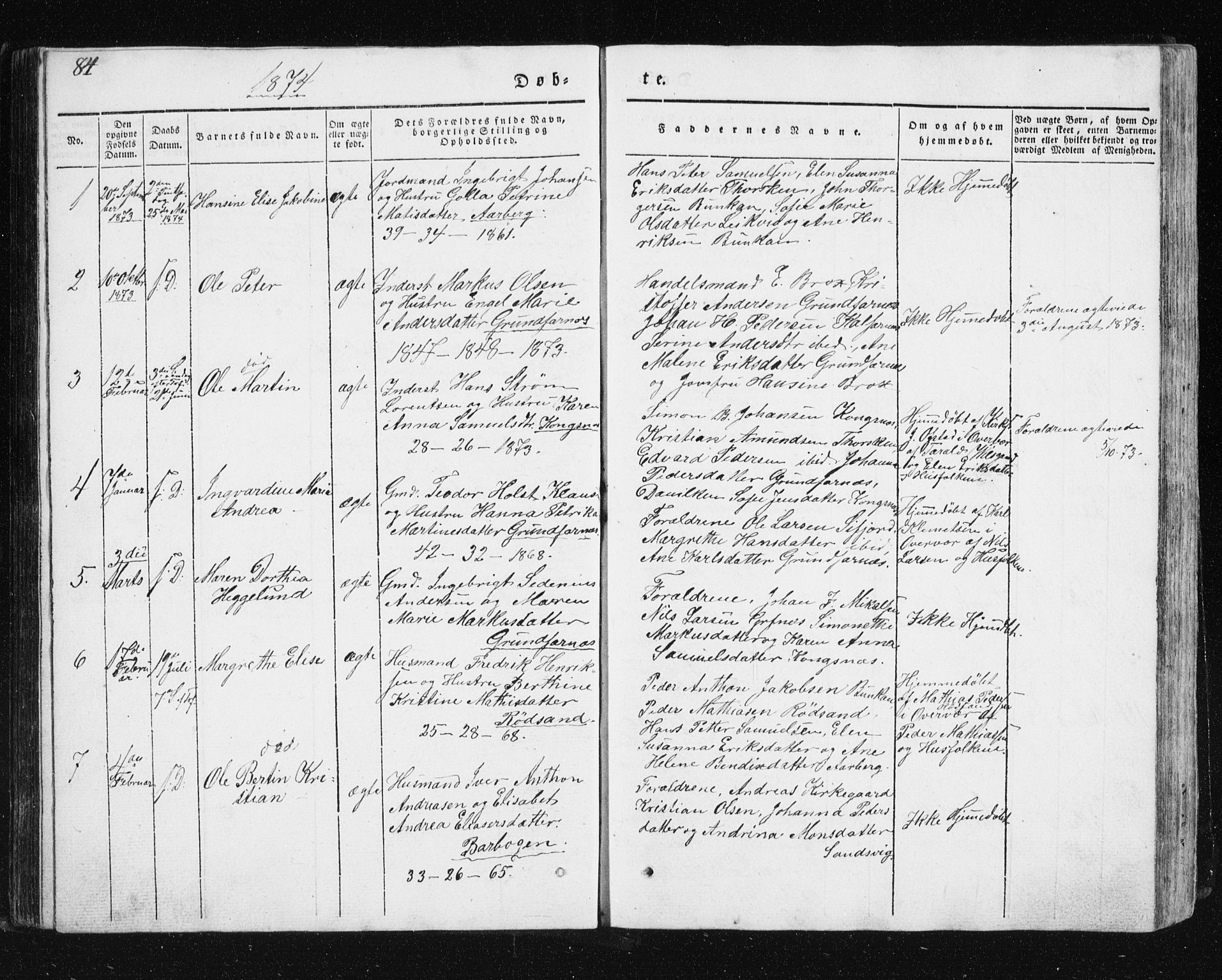 Berg sokneprestkontor, SATØ/S-1318/G/Ga/Gab/L0011klokker: Parish register (copy) no. 11, 1833-1878, p. 84