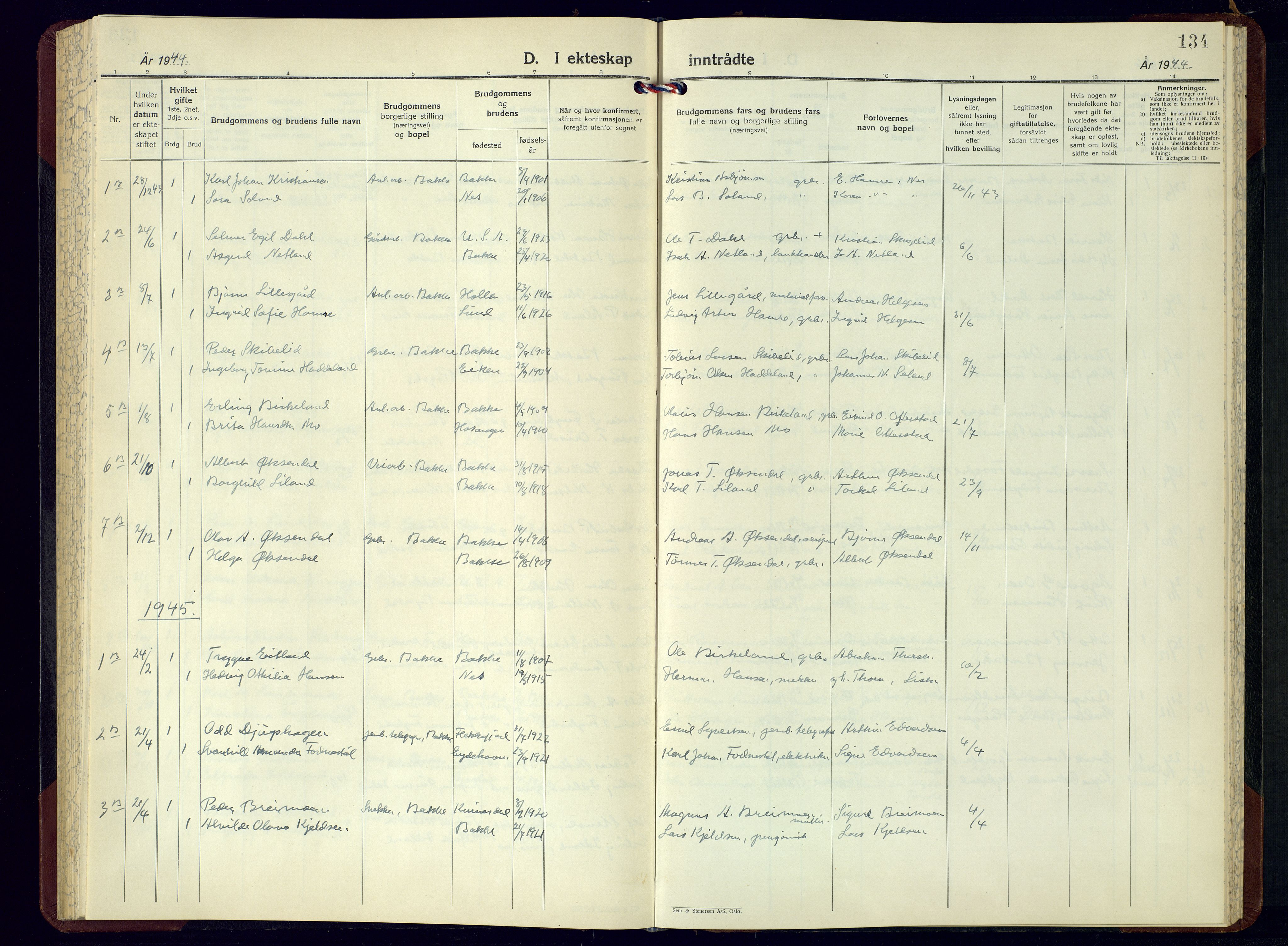 Bakke sokneprestkontor, SAK/1111-0002/F/Fb/Fba/L0005: Parish register (copy) no. B 5, 1947-1971, p. 134