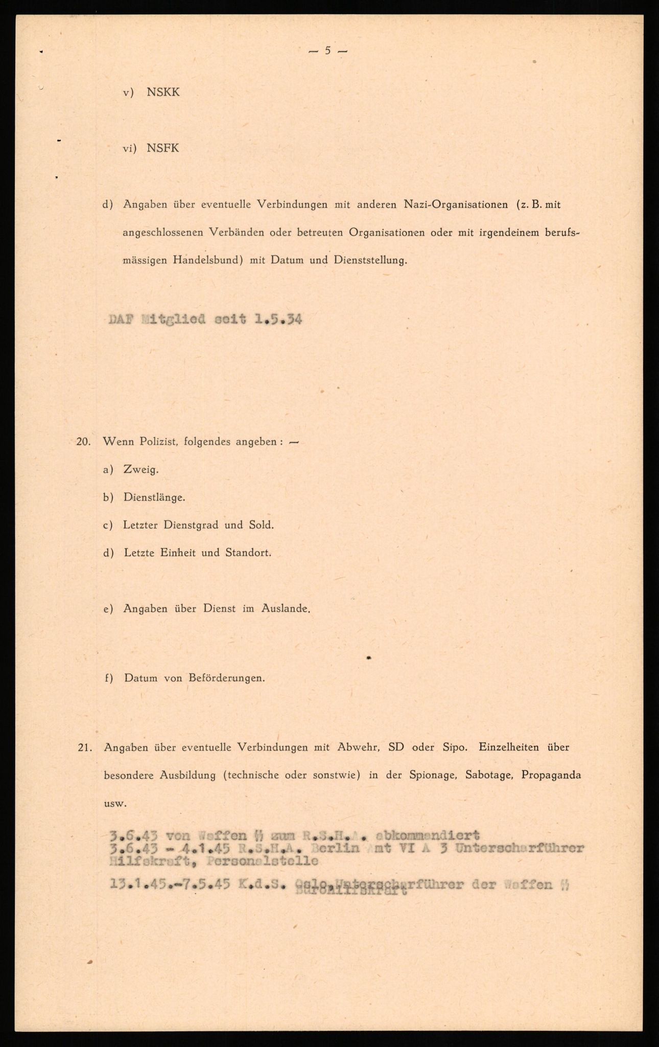 Forsvaret, Forsvarets overkommando II, AV/RA-RAFA-3915/D/Db/L0027: CI Questionaires. Tyske okkupasjonsstyrker i Norge. Tyskere., 1945-1946, p. 85