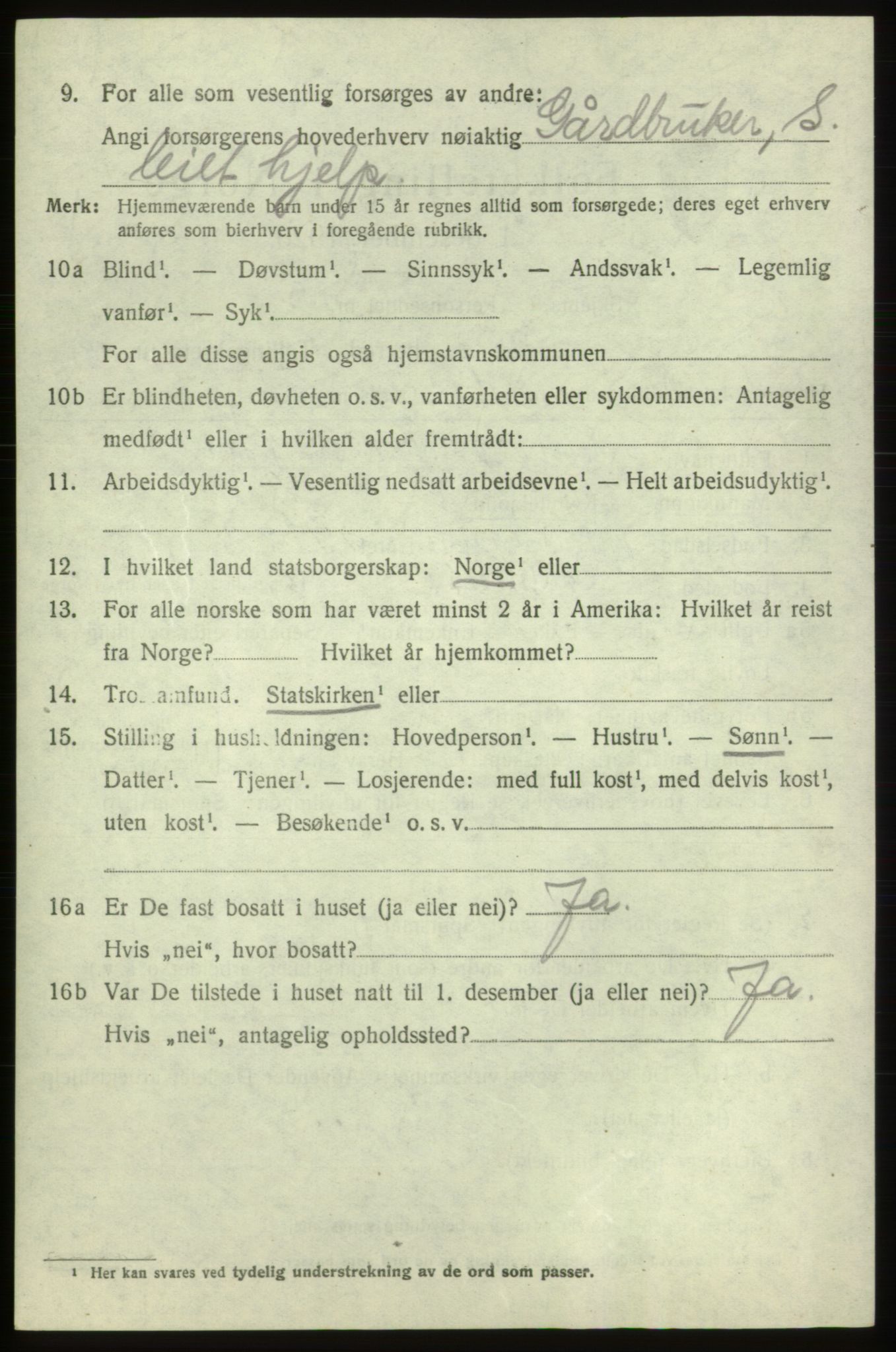 SAB, 1920 census for Tysnes, 1920, p. 4411