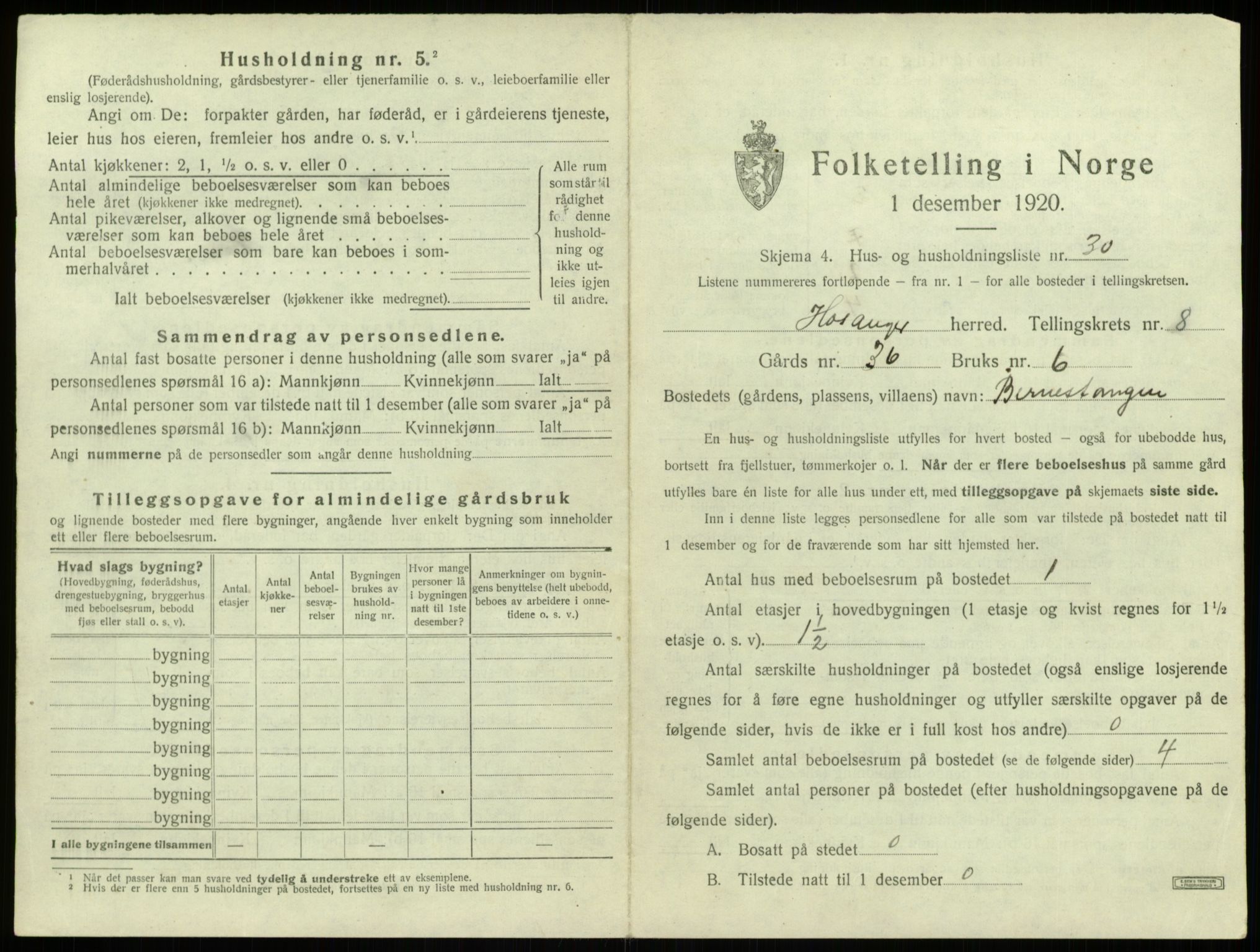 SAB, 1920 census for Hosanger, 1920, p. 484