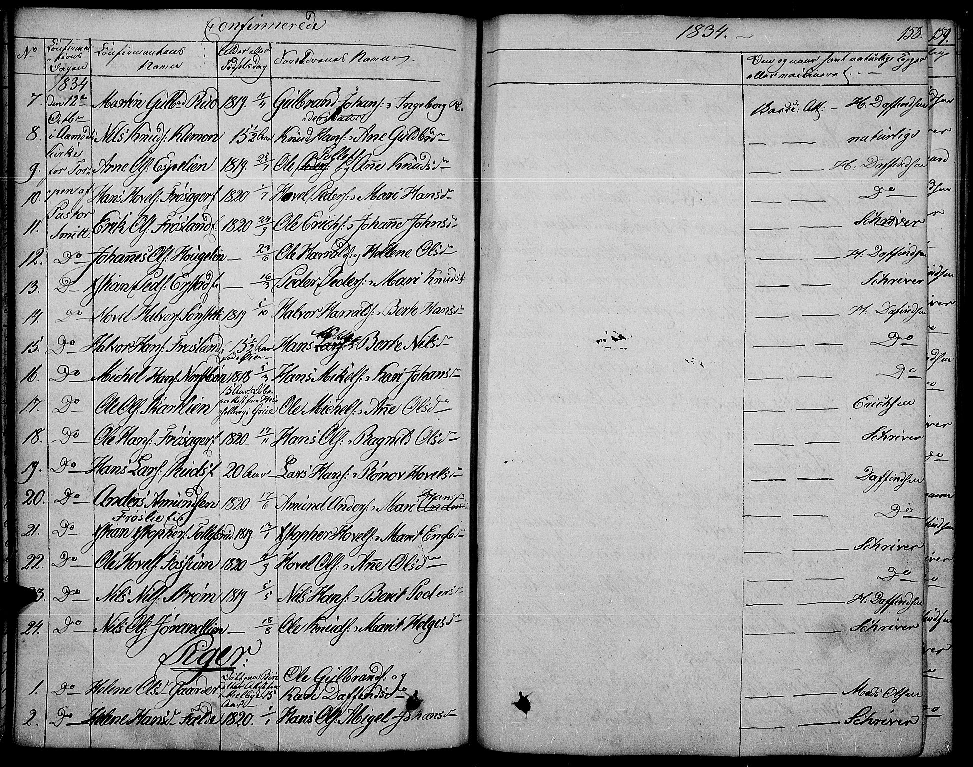 Land prestekontor, SAH/PREST-120/H/Ha/Haa/L0008: Parish register (official) no. 8, 1830-1846, p. 158