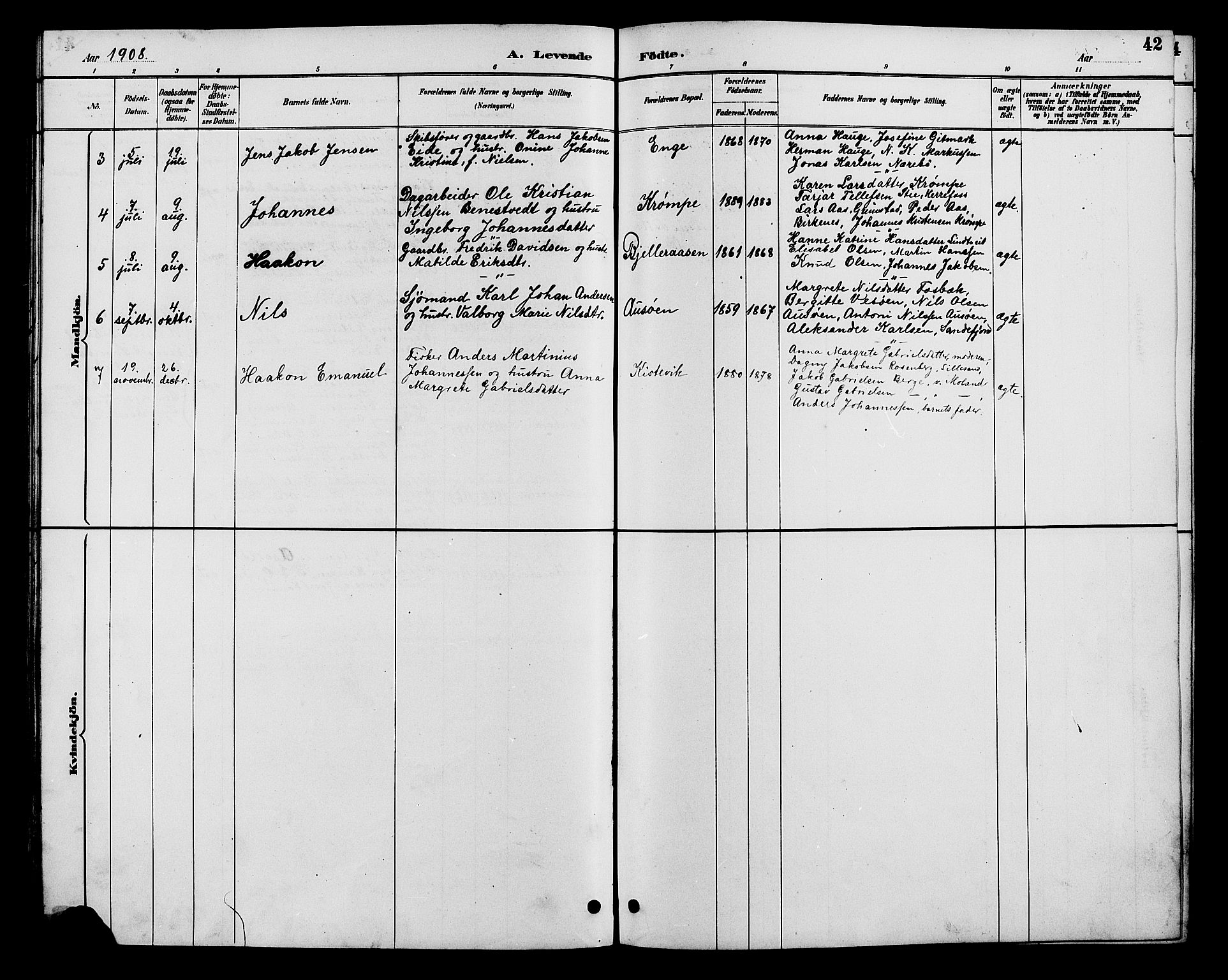 Hommedal sokneprestkontor, AV/SAK-1111-0023/F/Fb/Fba/L0004: Parish register (copy) no. B 4, 1885-1908, p. 42