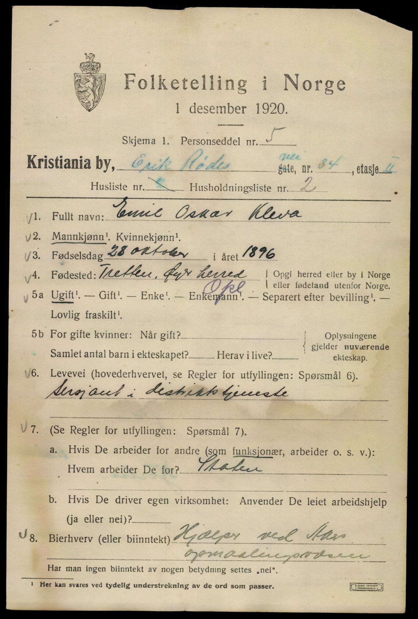 SAO, 1920 census for Kristiania, 1920, p. 219455