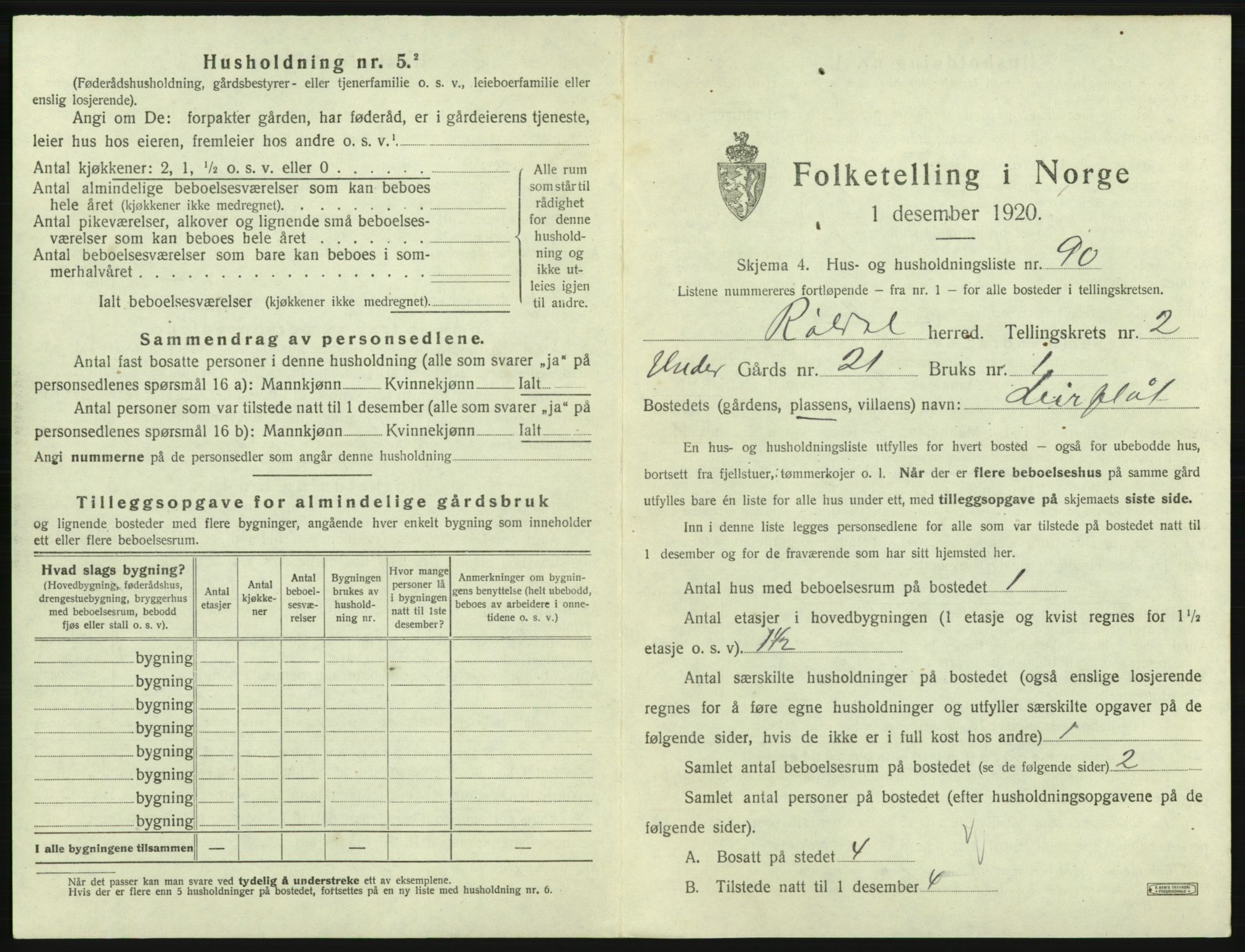 SAB, 1920 census for Røldal, 1920, p. 274