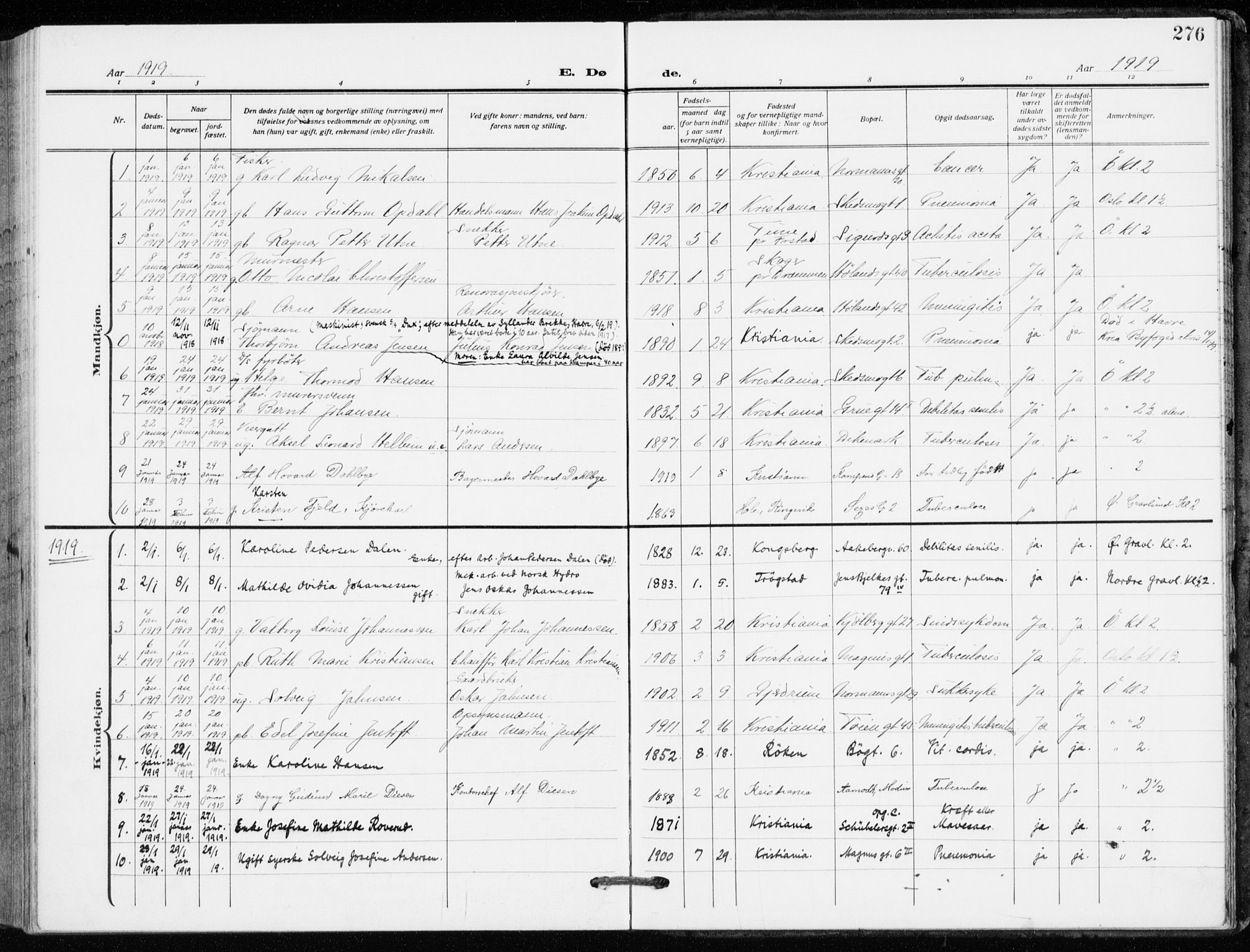Kampen prestekontor Kirkebøker, SAO/A-10853/F/Fa/L0013: Parish register (official) no. I 13, 1917-1922, p. 276