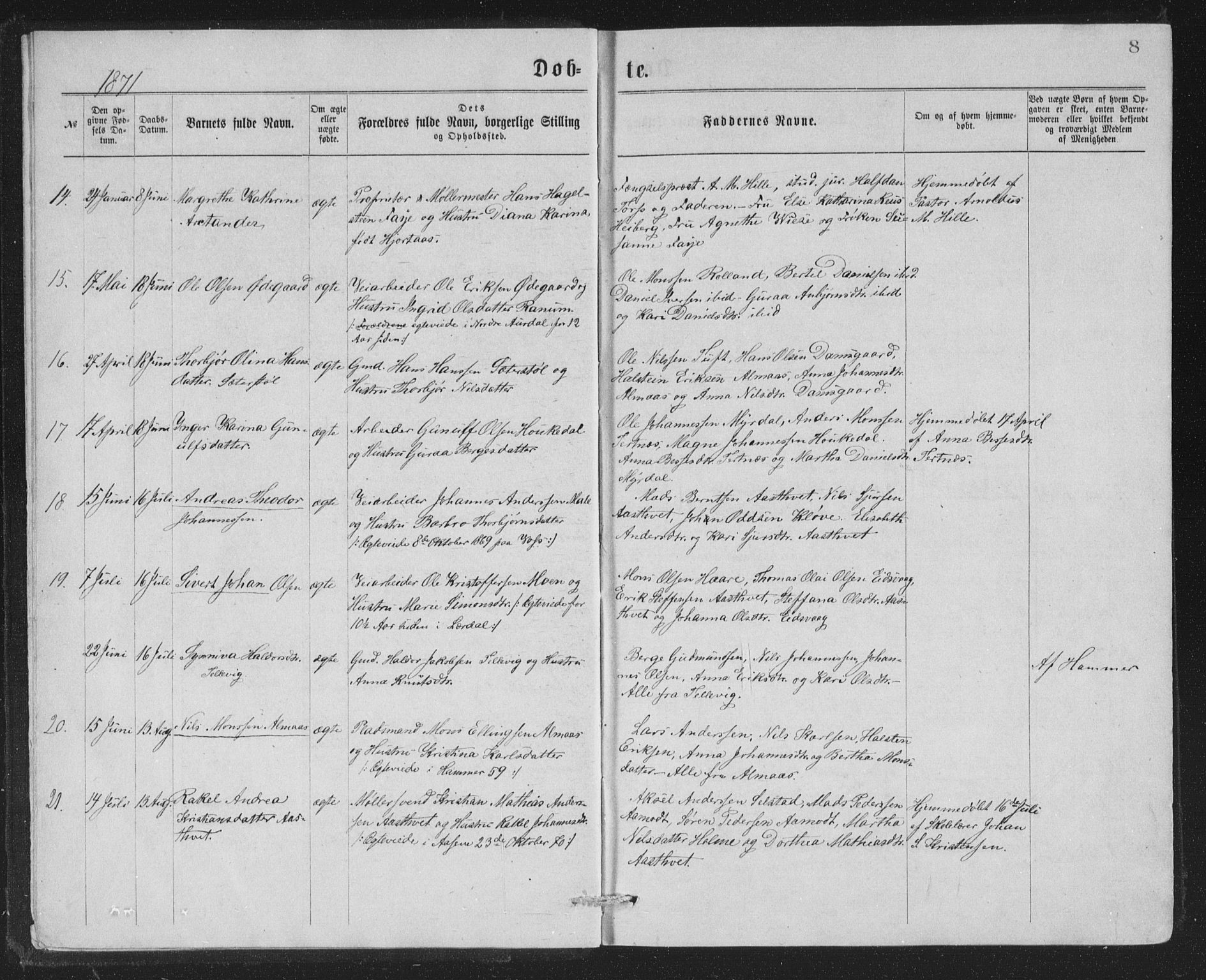 Åsane sokneprestembete, AV/SAB-A-79401/H/Hab: Parish register (copy) no. A 1, 1870-1884, p. 8