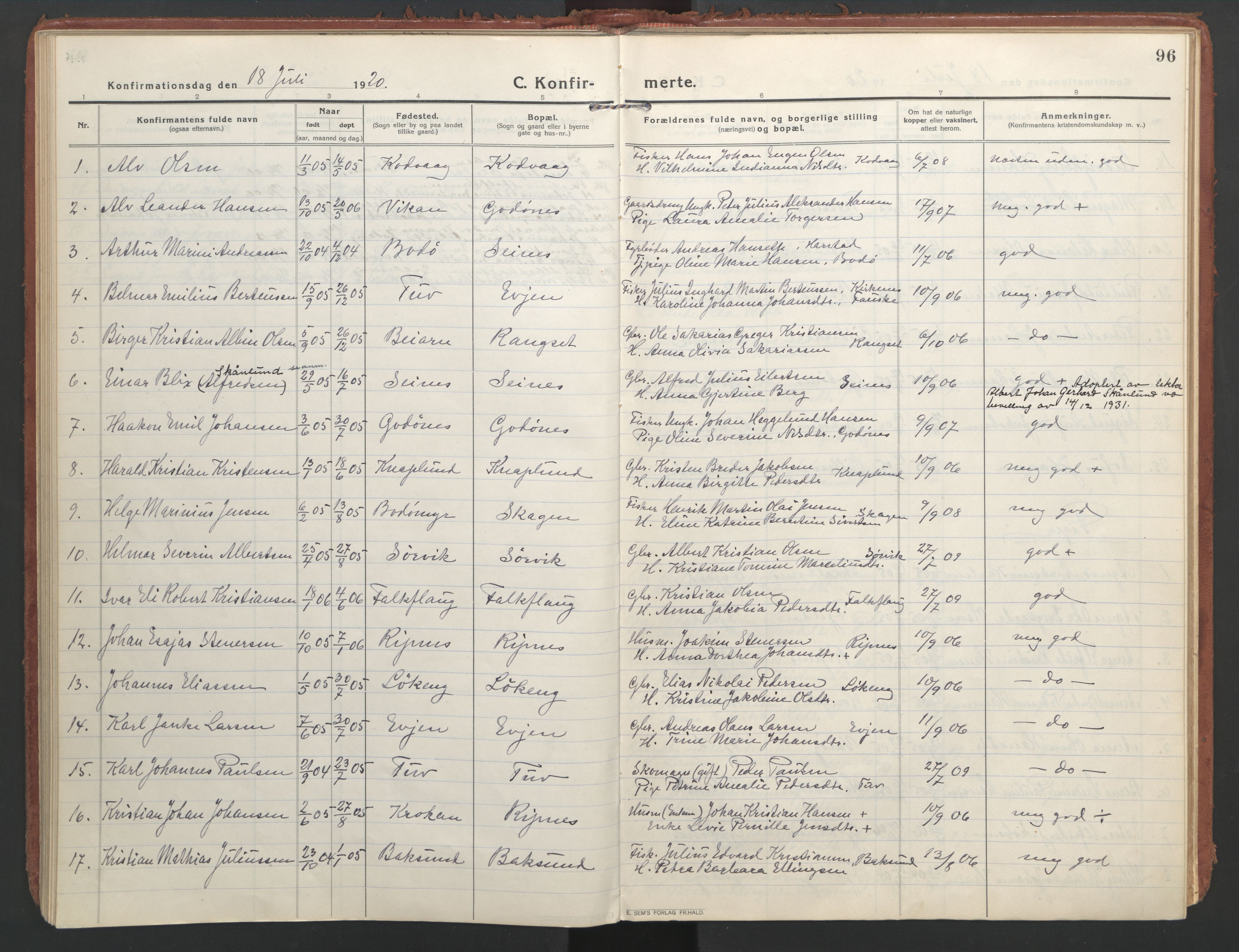 Ministerialprotokoller, klokkerbøker og fødselsregistre - Nordland, SAT/A-1459/804/L0086: Parish register (official) no. 804A07, 1916-1935, p. 96