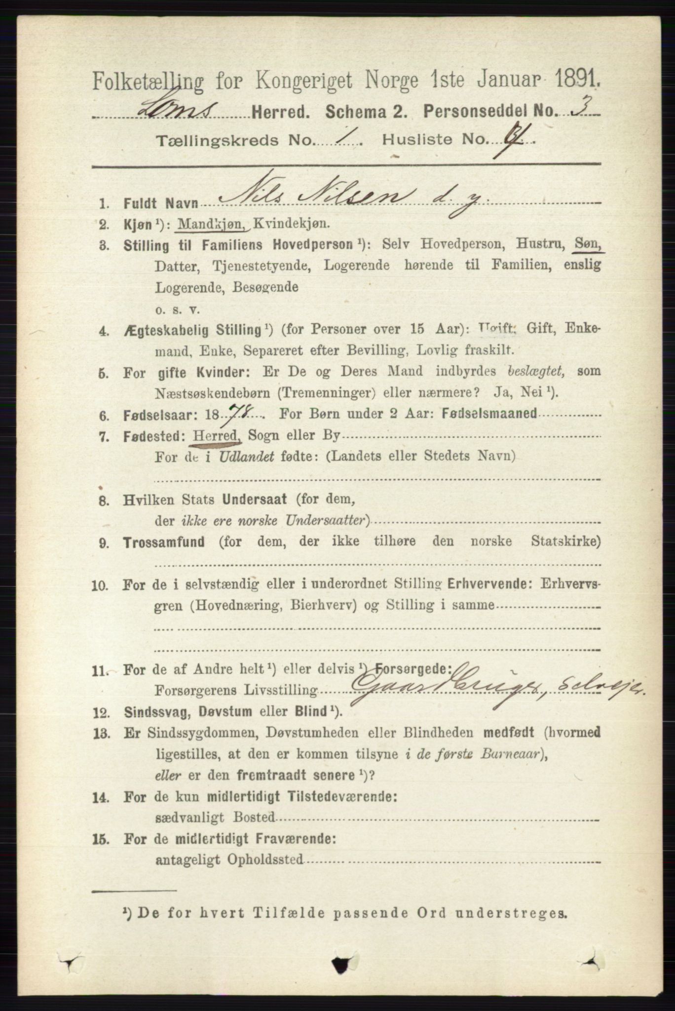 RA, 1891 census for 0514 Lom, 1891, p. 136