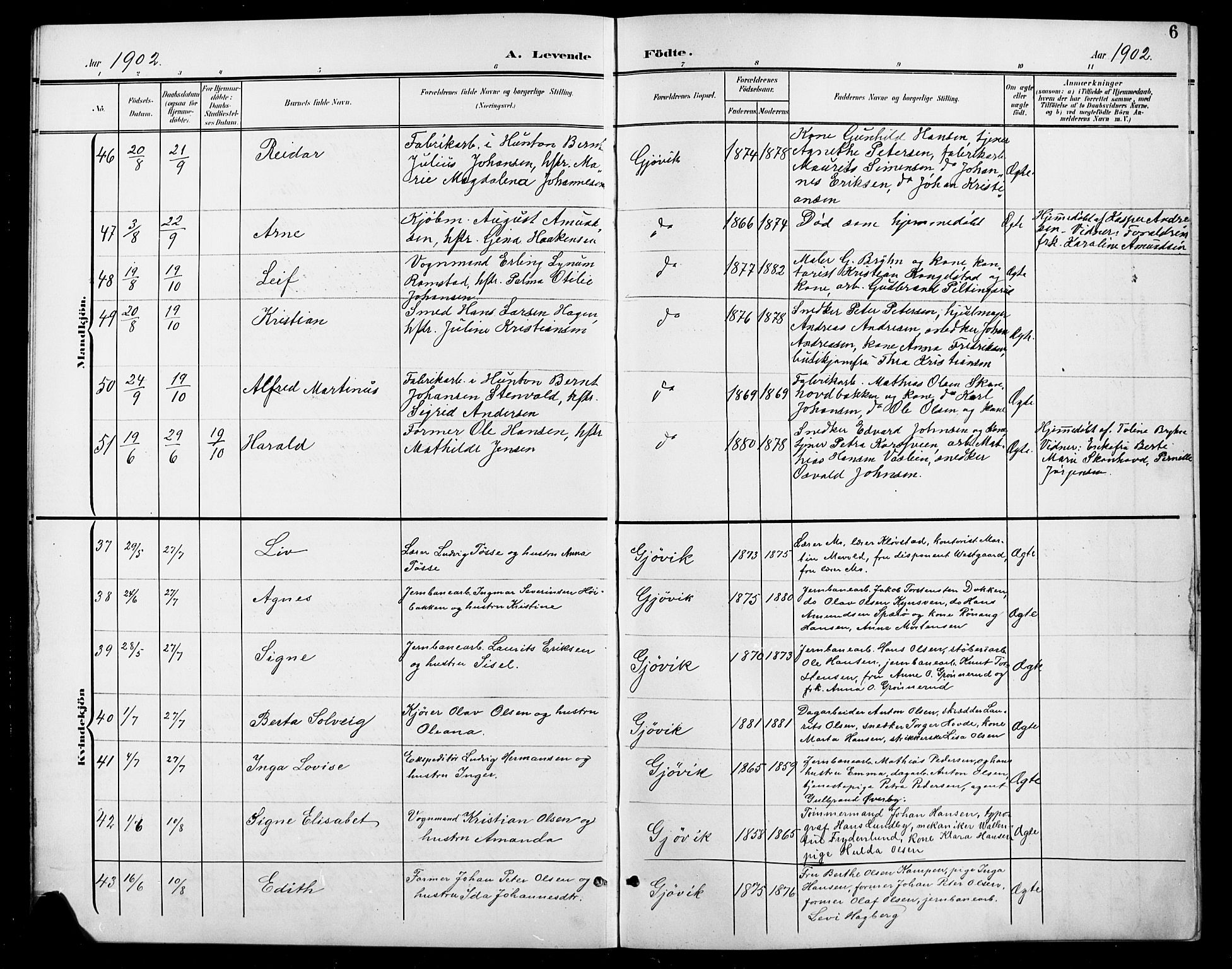 Vardal prestekontor, SAH/PREST-100/H/Ha/Hab/L0012: Parish register (copy) no. 12, 1902-1911, p. 6