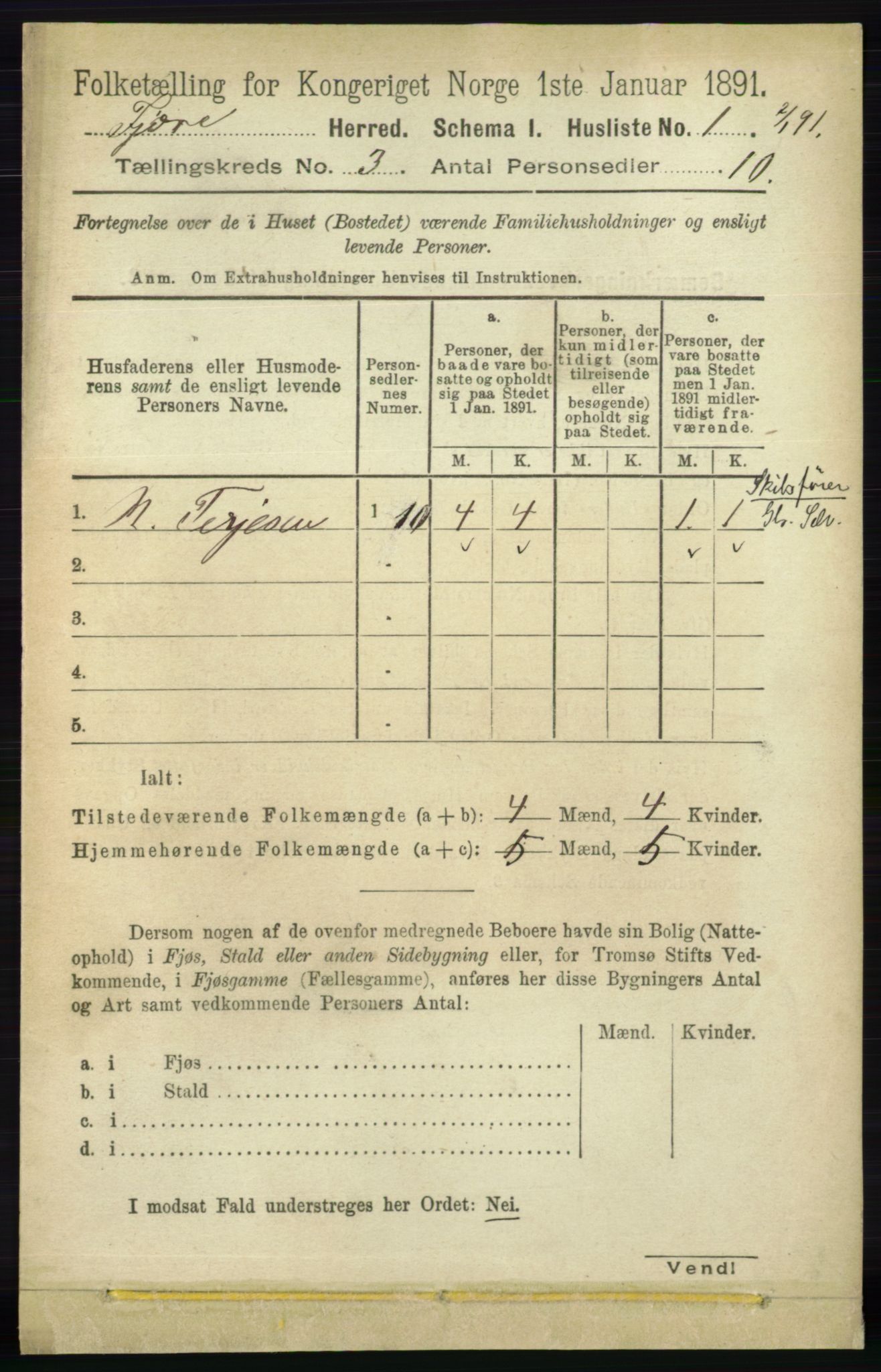 RA, 1891 census for 0923 Fjære, 1891, p. 1309