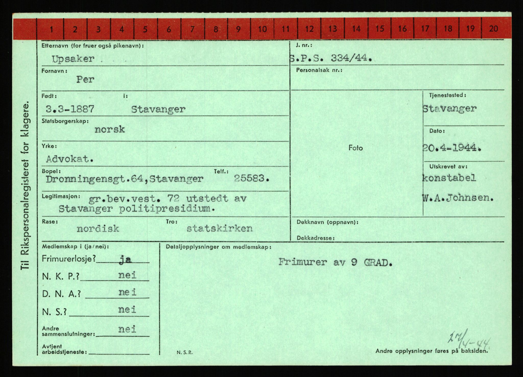 Statspolitiet - Hovedkontoret / Osloavdelingen, AV/RA-S-1329/C/Ca/L0016: Uberg - Øystese, 1943-1945, p. 289