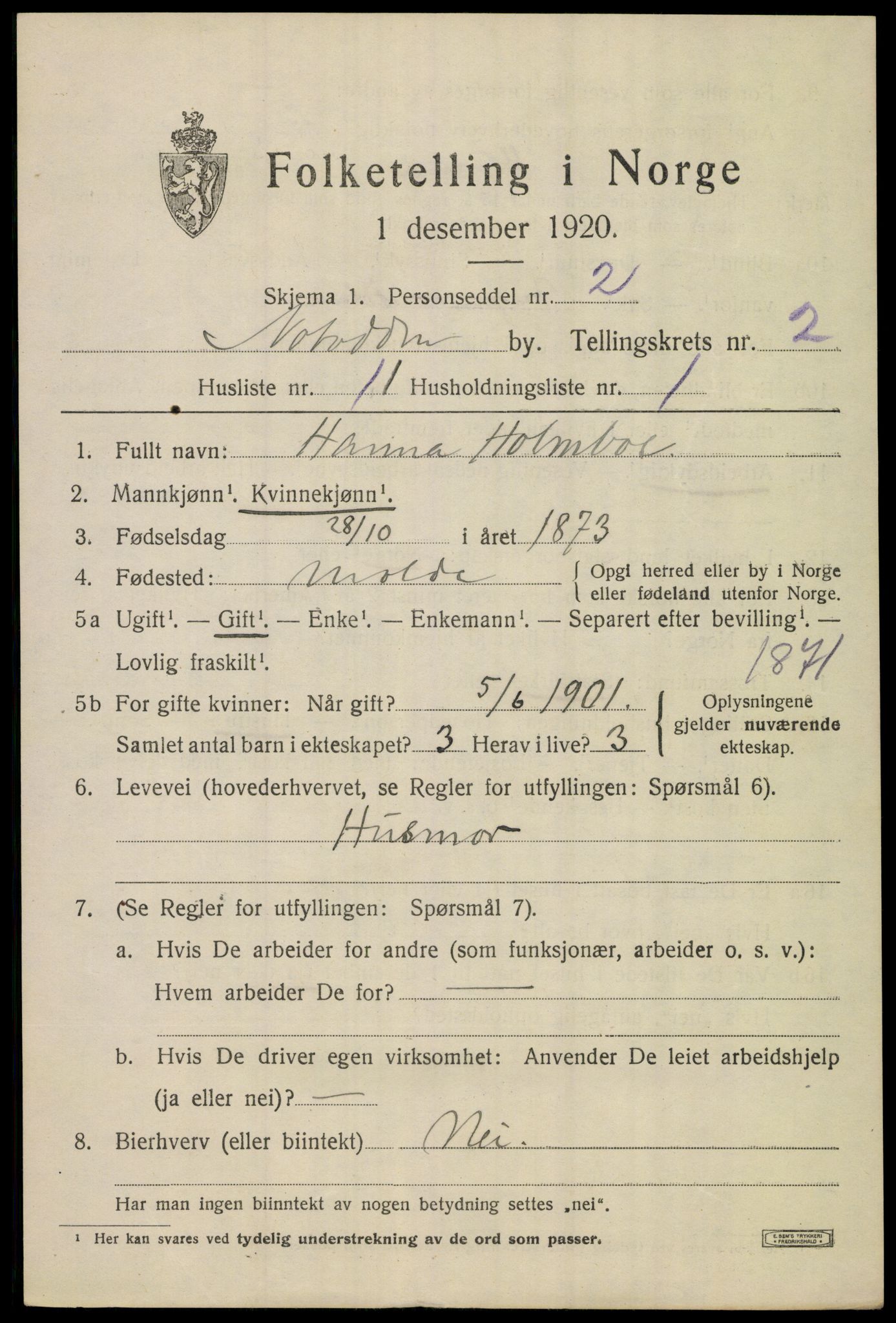 SAKO, 1920 census for Notodden, 1920, p. 6748