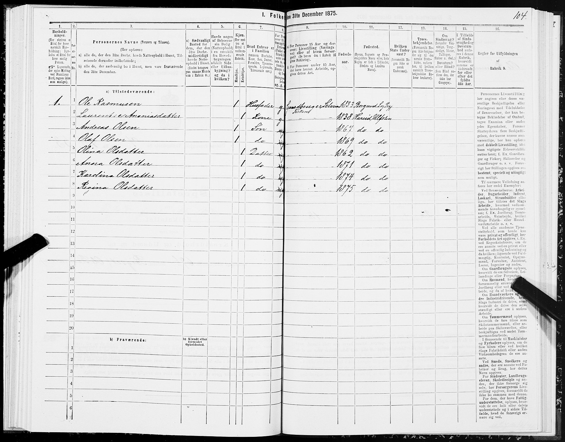 SAT, 1875 census for 1516P Ulstein, 1875, p. 3104