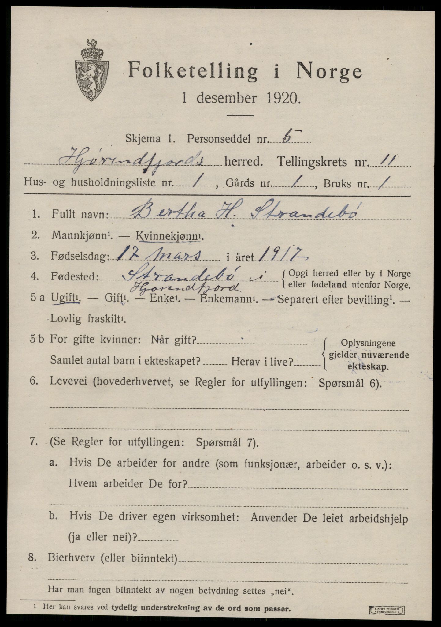 SAT, 1920 census for Hjørundfjord, 1920, p. 4163