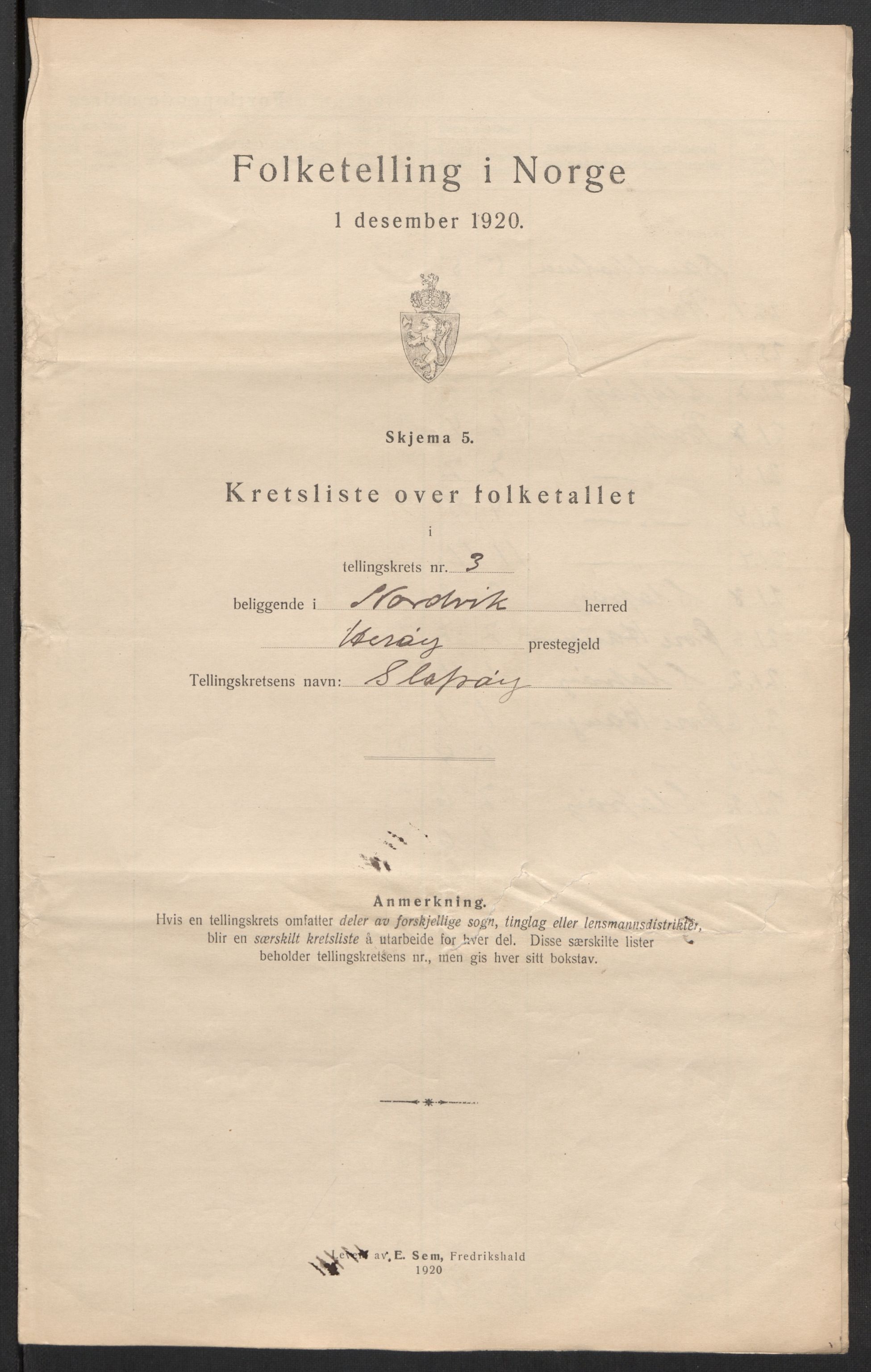 SAT, 1920 census for Nordvik, 1920, p. 12