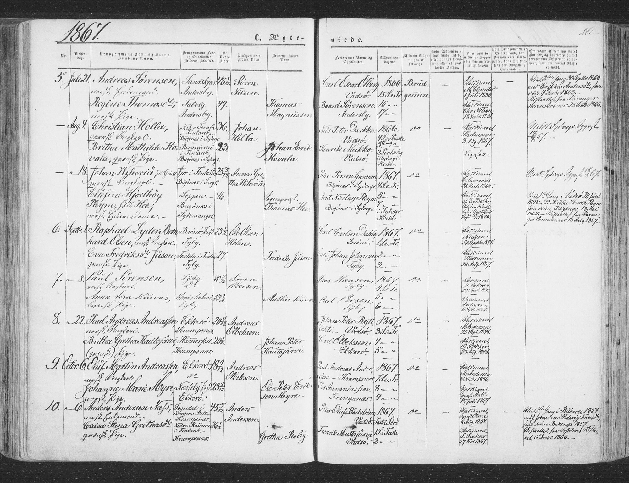 Vadsø sokneprestkontor, SATØ/S-1325/H/Ha/L0004kirke: Parish register (official) no. 4, 1854-1880, p. 261