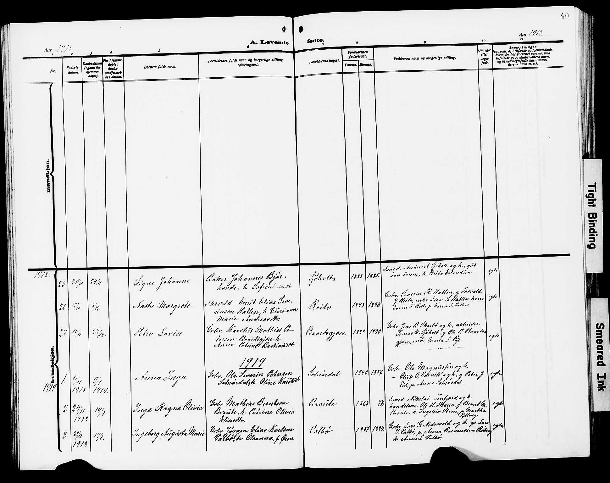 Ministerialprotokoller, klokkerbøker og fødselsregistre - Møre og Romsdal, SAT/A-1454/522/L0328: Parish register (copy) no. 522C07, 1909-1925, p. 40
