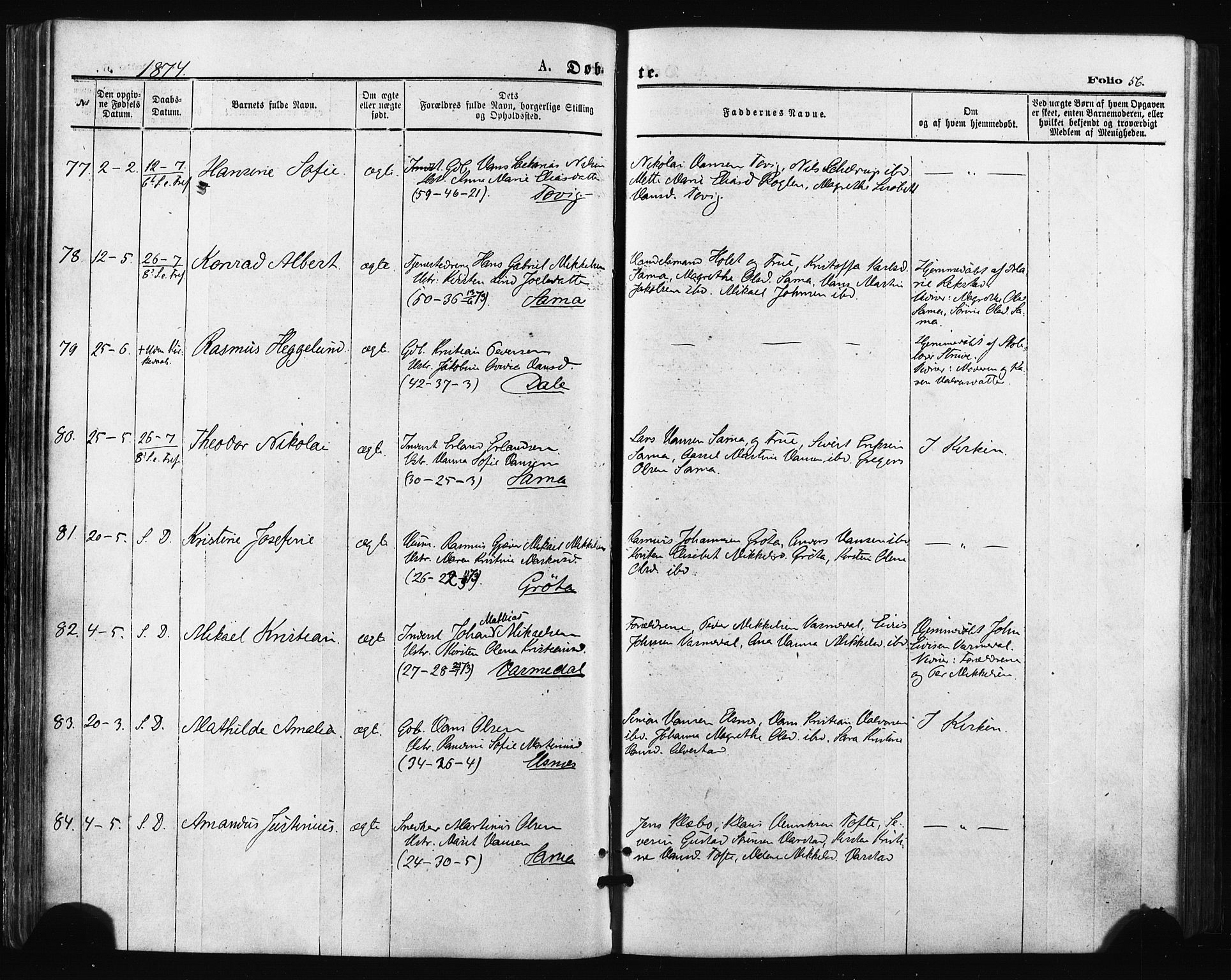 Trondenes sokneprestkontor, SATØ/S-1319/H/Ha/L0013kirke: Parish register (official) no. 13, 1870-1878, p. 56