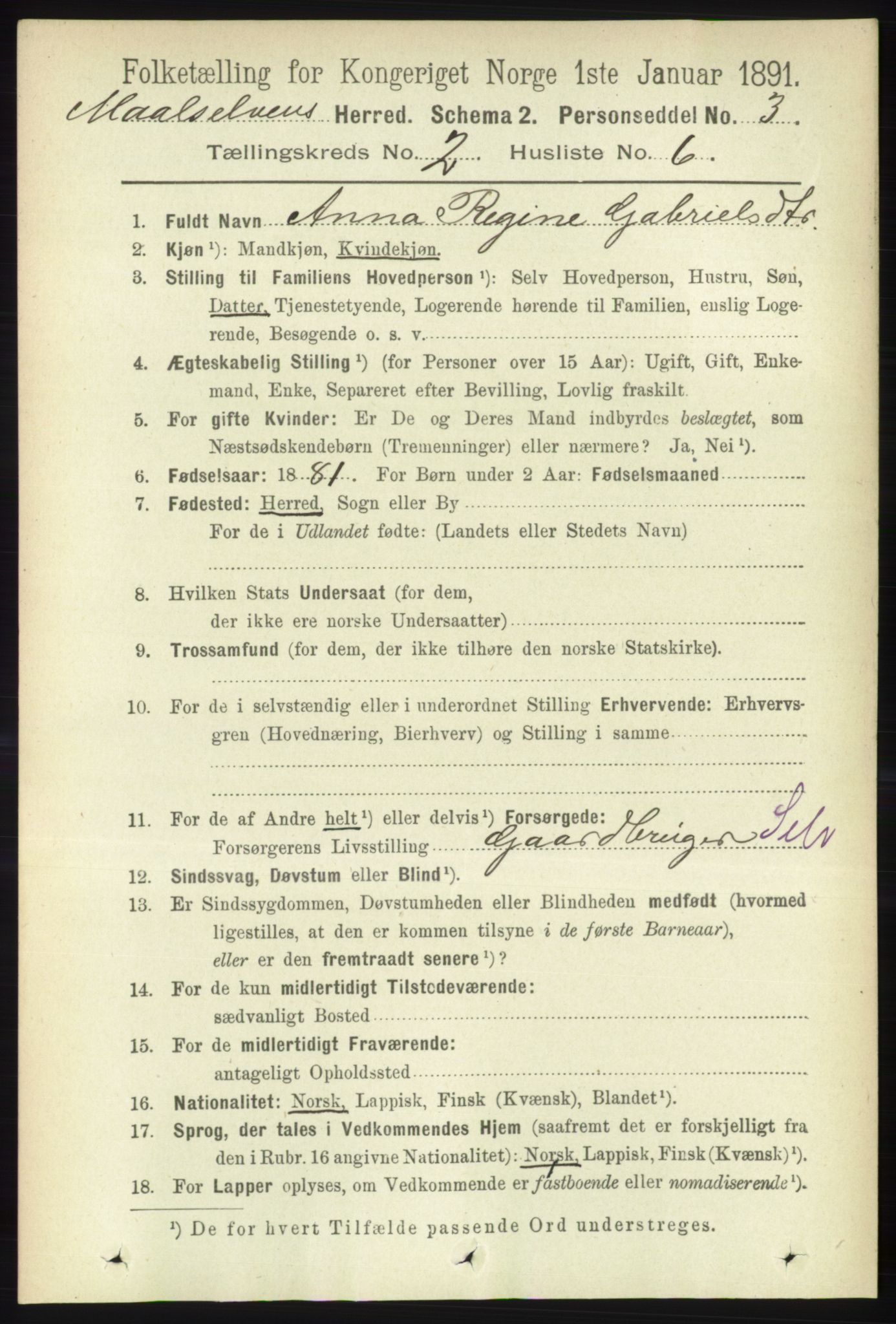 RA, 1891 census for 1924 Målselv, 1891, p. 325