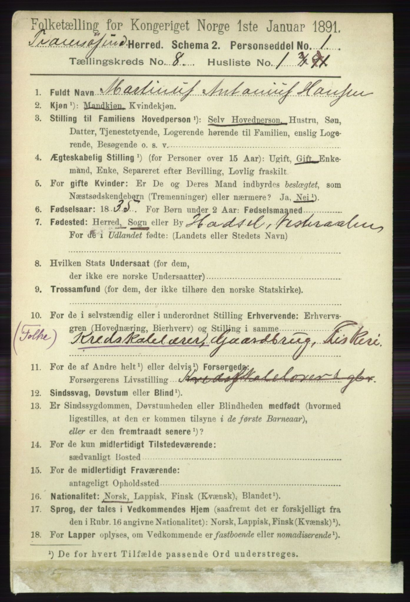 RA, 1891 census for 1934 Tromsøysund, 1891, p. 4443