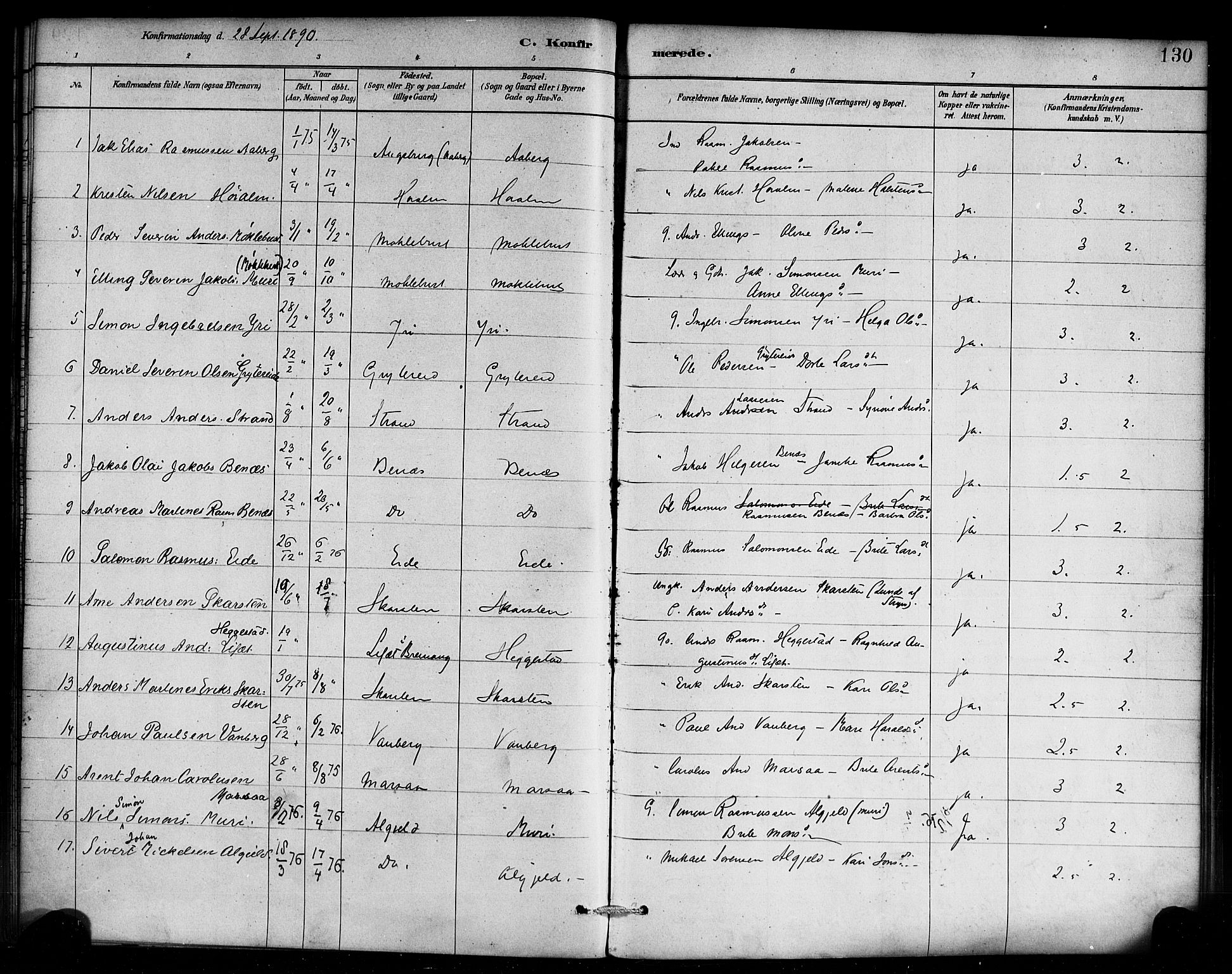 Innvik sokneprestembete, SAB/A-80501: Parish register (official) no. C 1, 1879-1900, p. 130