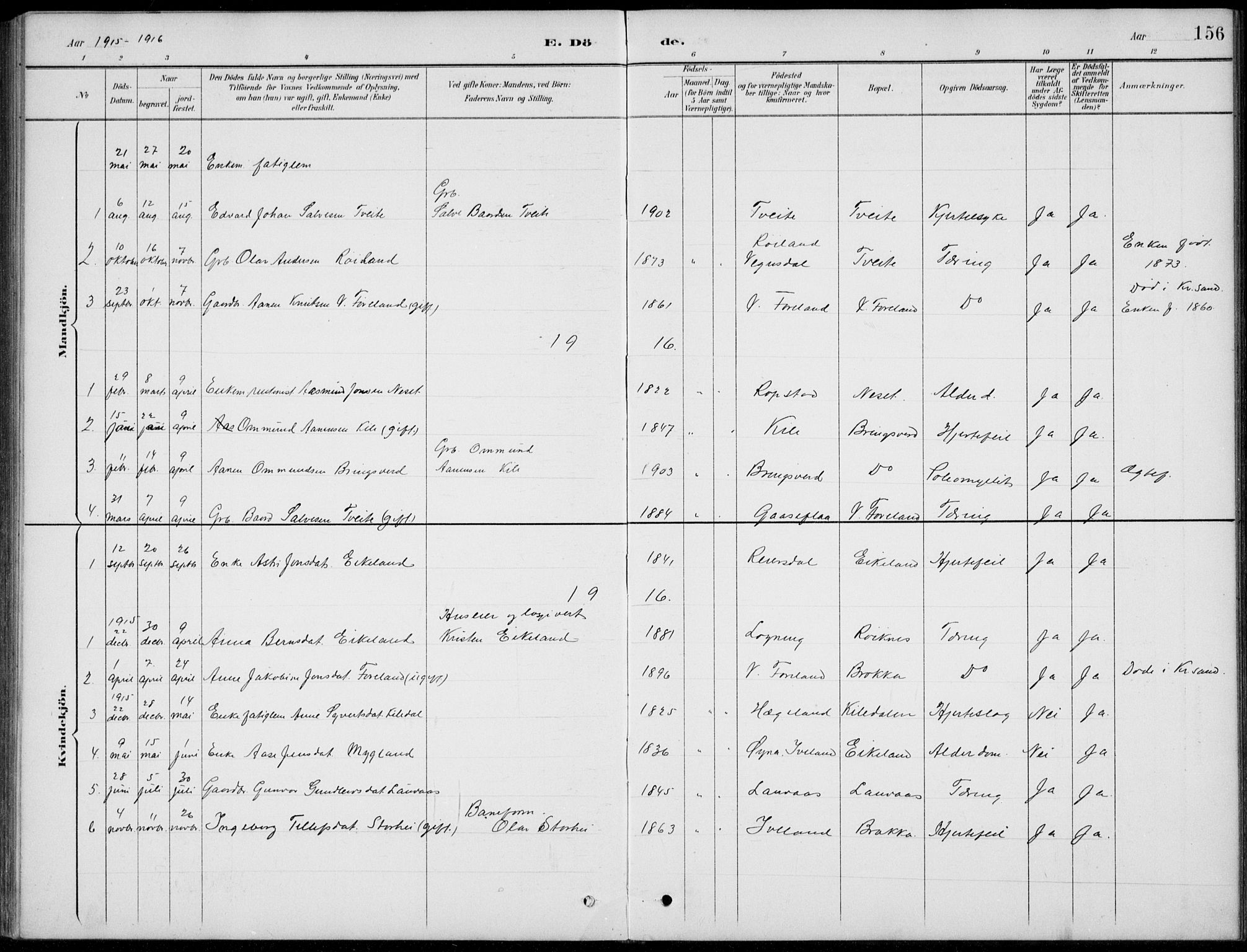 Vennesla sokneprestkontor, AV/SAK-1111-0045/Fb/Fba/L0003: Parish register (copy) no. B 3, 1890-1919, p. 156