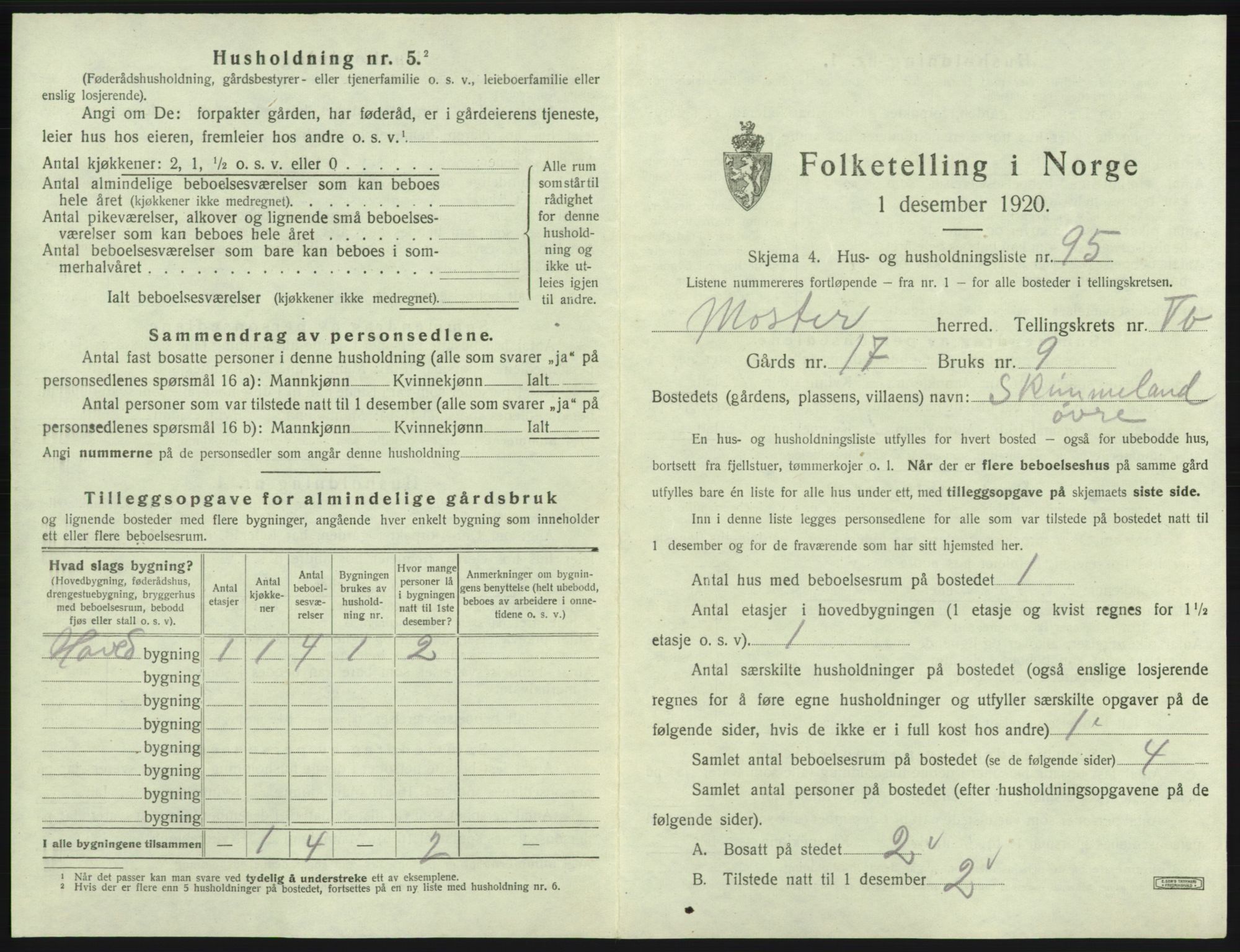 SAB, 1920 census for Moster, 1920, p. 459